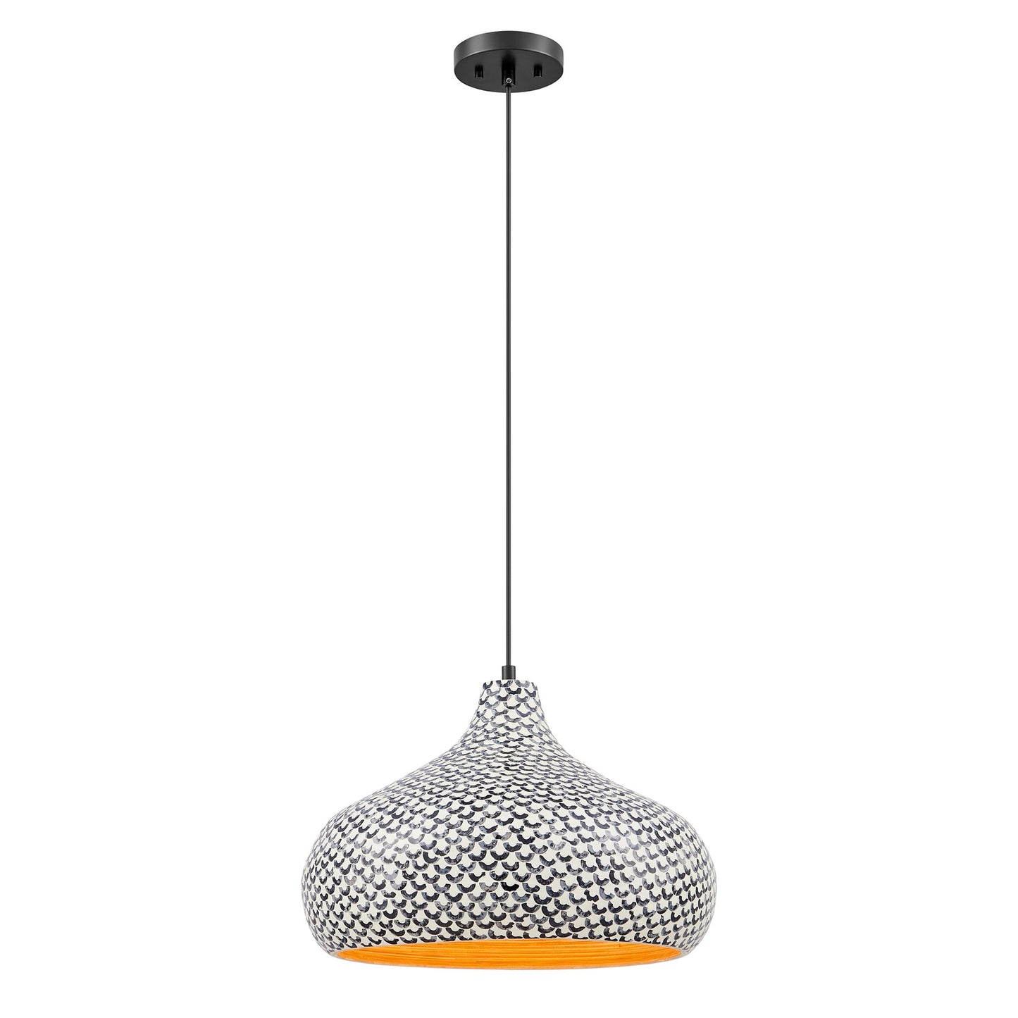 Savoy House Jade 1 -Light Black and White Shell Bohemian/global Bowl Medium Hanging Pendant light