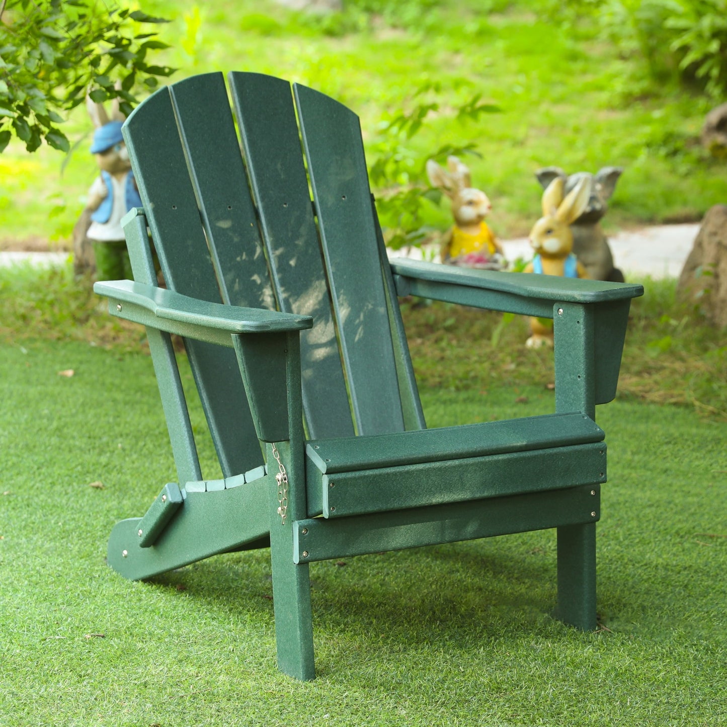 Mondawe Set of 2 Adirondack Chairs Set of 2 Green HDPE Frame Stationary Adirondack Chair with Slat Seat