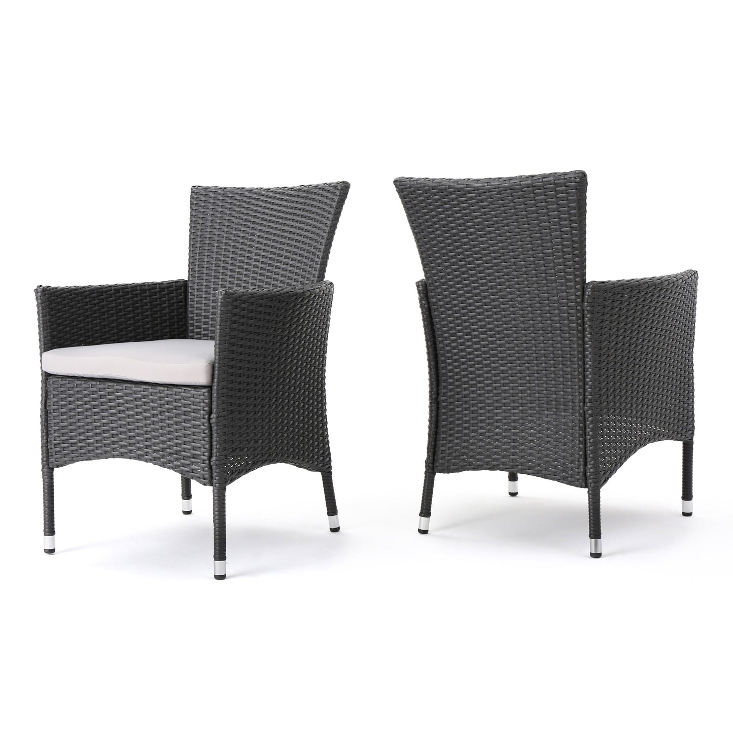AHIOU HOME Hartford Set of 2 Wicker Stackable Gray Steel Frame Stationary Dining Chair with Beige Cushioned Seat