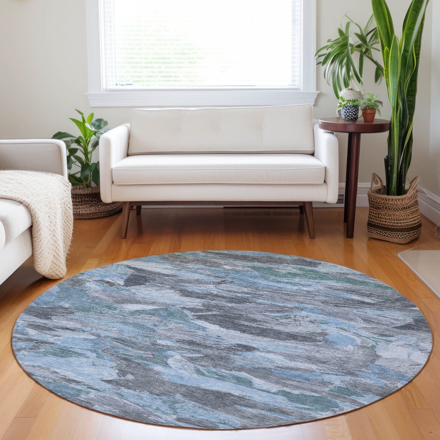 Addison Rugs Chantille ACN1346DN 8 x 8 (ft) Denim Round Indoor/Outdoor Geometric Machine washable Pet Friendly Area rug