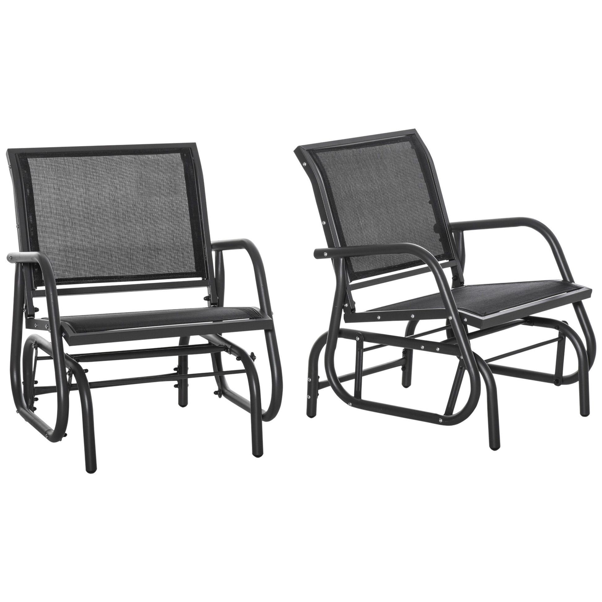 Forclover Patio Chairs Set of 2 Black Steel Frame Glider Balcony Chair with Black Mesh Seat
