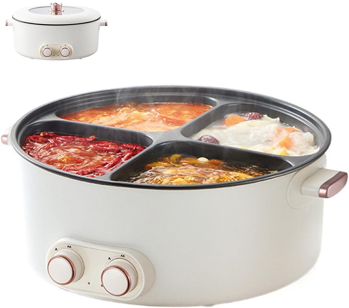 6L Electric Pot 4 Compartment - Chafing Dish,Multi-Functional Electric Hot Pot - Suitable for 2-6 People,Large Capacity Integrated Hot Pots for Household