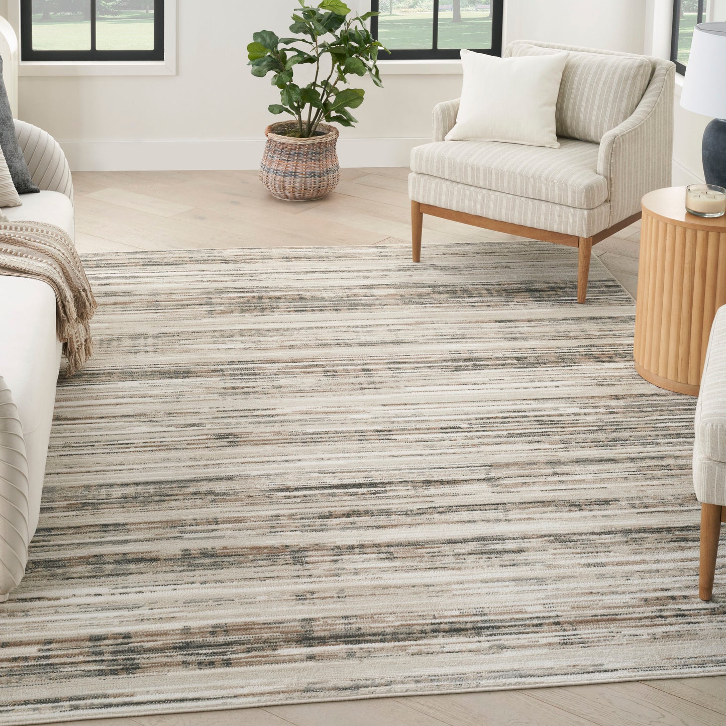 Nourison Home 10 x 14 (ft) Loomed Ivory Beige Rectangular Indoor Abstract Area rug