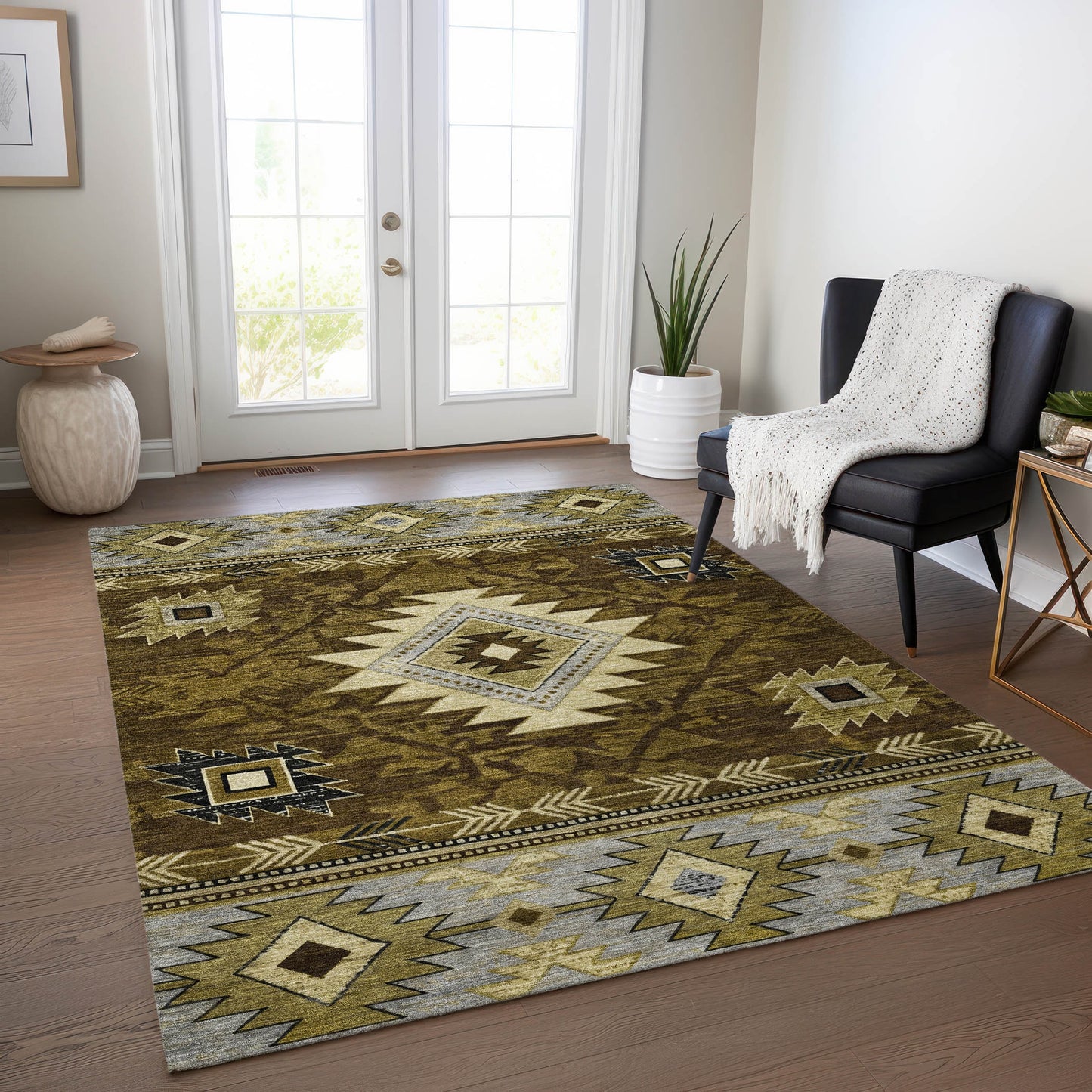 Addison Rugs Chantille ACN1754BR 8 x 10 (ft) Loomed Brown Rectangular Indoor/Outdoor Machine washable Pet Friendly Area rug