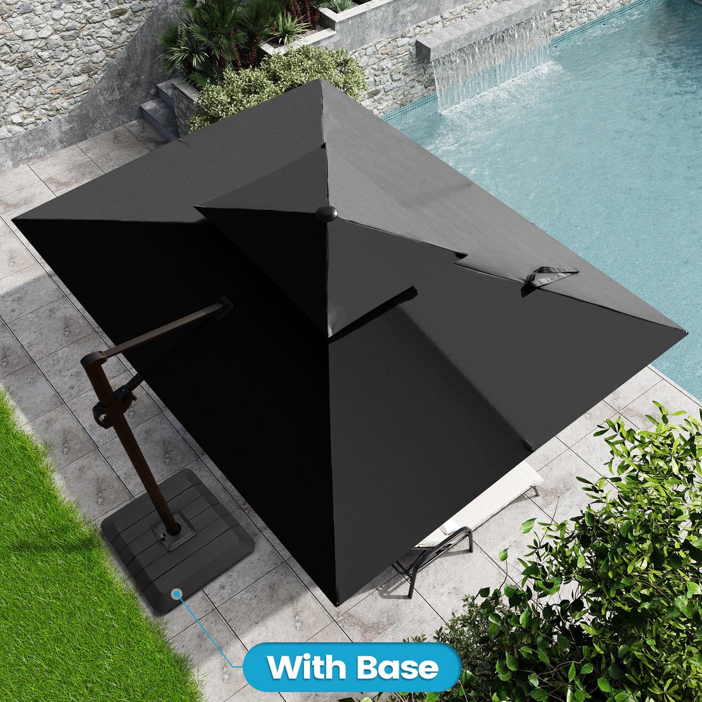 Crestlive Products 11-ft Aluminum Black No-tilt Cantilever Patio Umbrella with Base