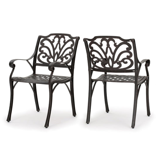 Best Selling Home Decor Alfresco Set of 2 Bronze Metal Frame Stationary Dining Chair with Bronze Solid Seat