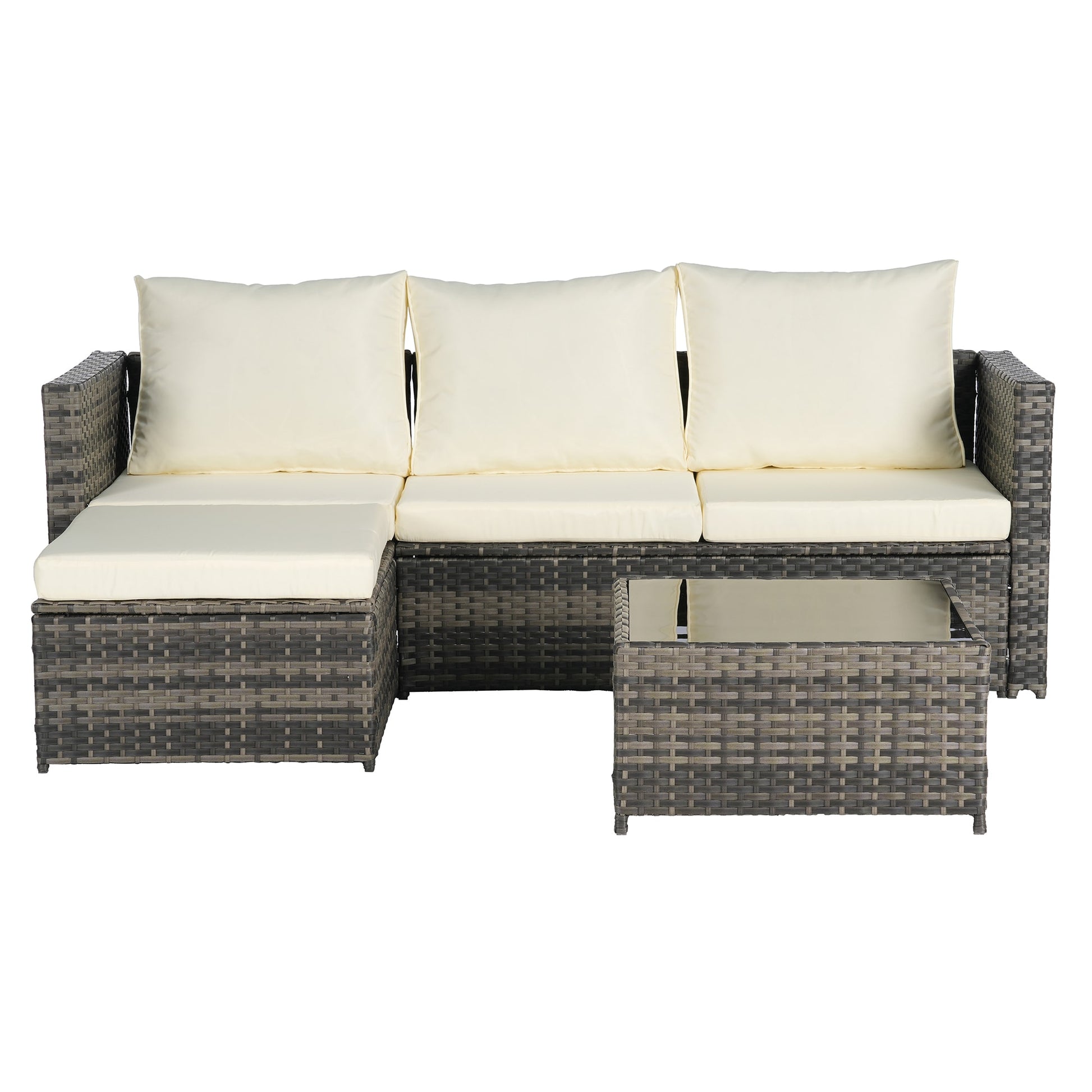 SINOFURN Wicker Outdoor Sectional with Beige Cushions and Wicker Frame
