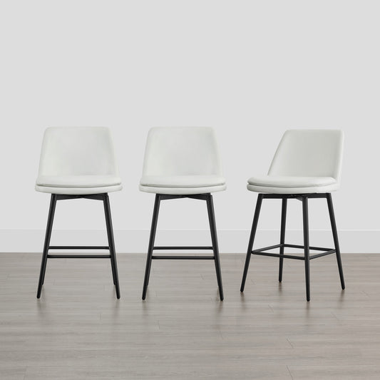 Circle 55 Pure White 27-in H Counter height Upholstered Swivel Metal Bar Stool 3 -Pack