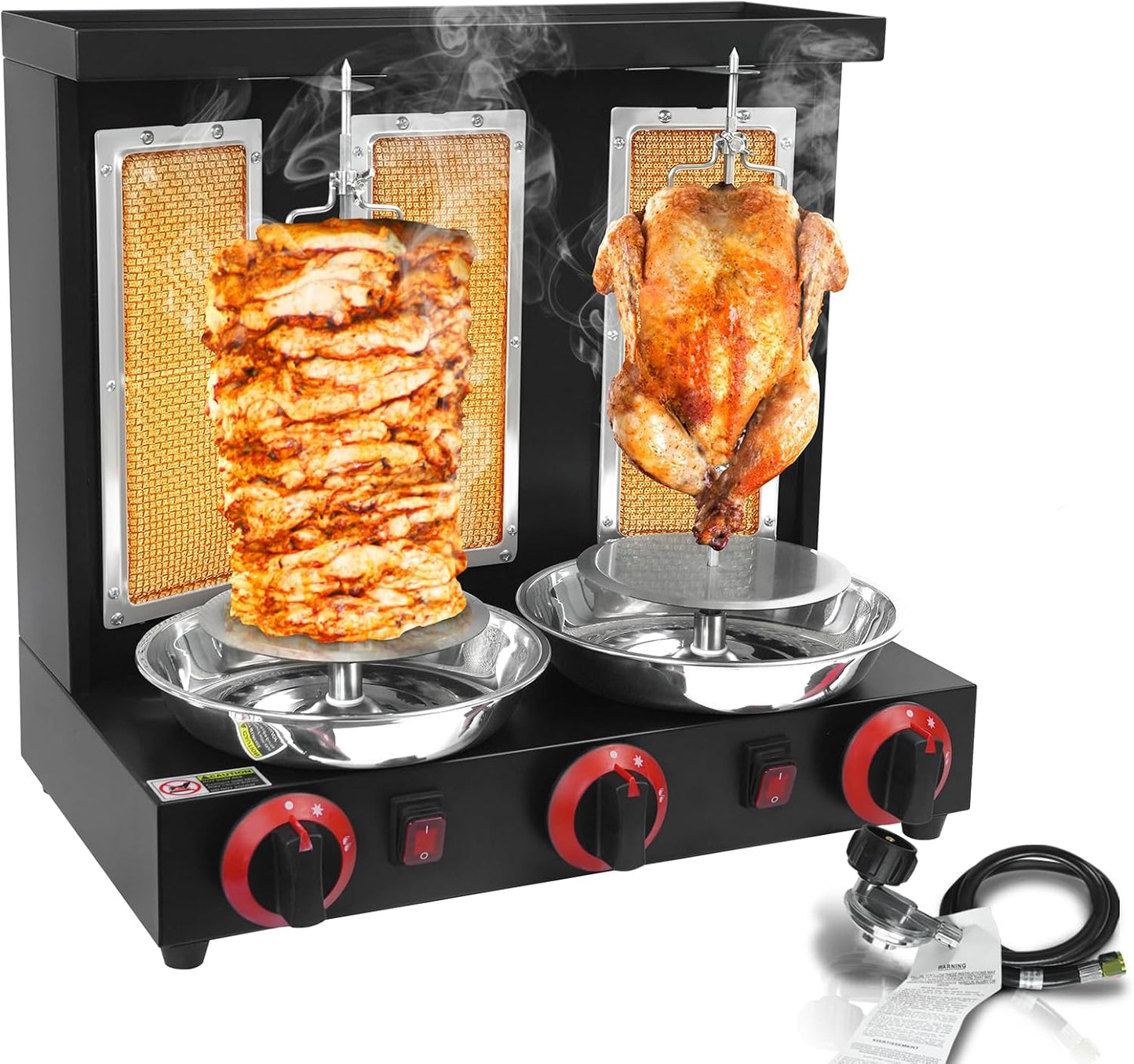 3 Burners Shawarma Grill Machine Propane Vertical Rotisserie 30 lbs Capacity, Doner Kebab Gyro Machine for Kitchen Restaurant, 110V