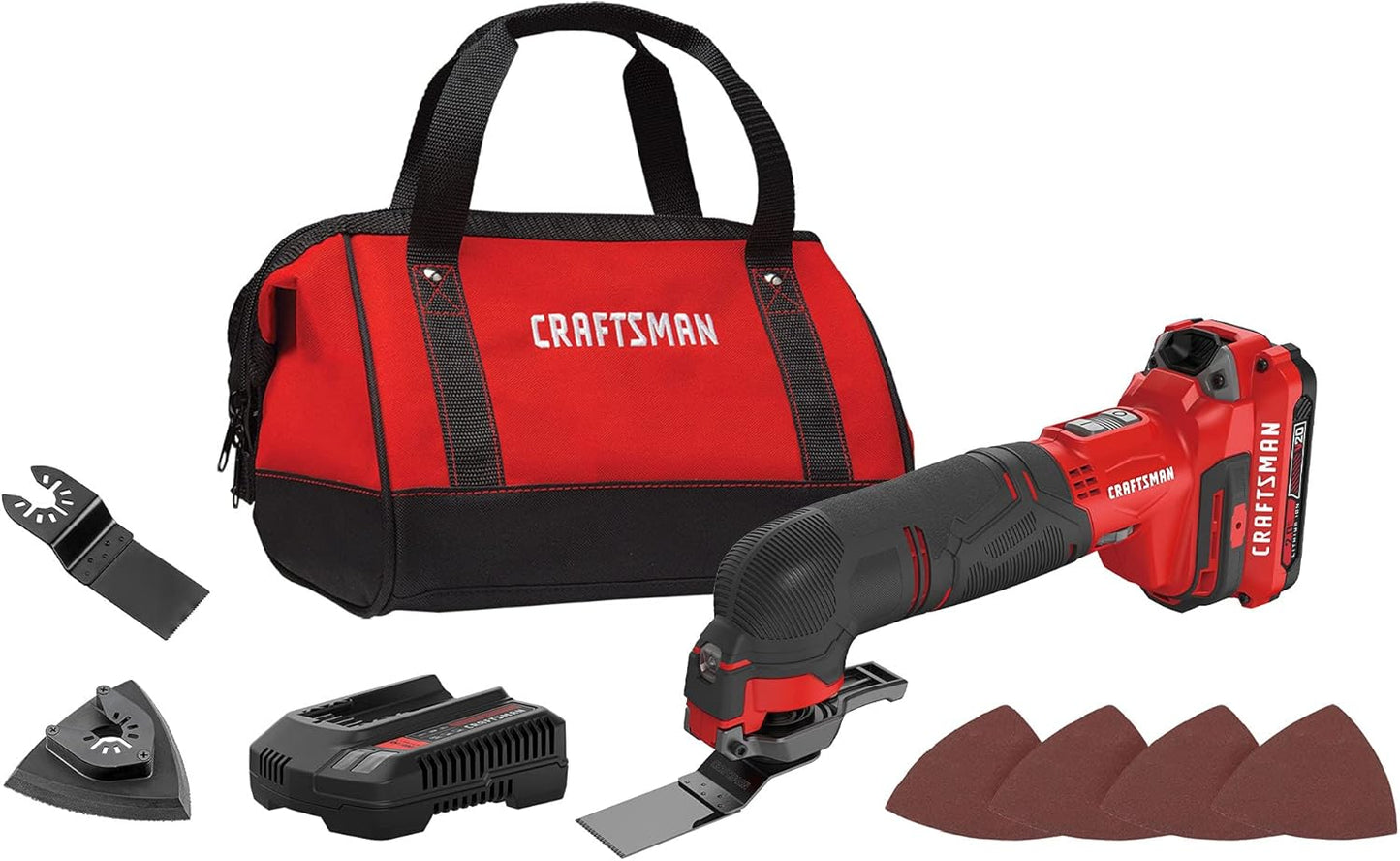 CRAFTSMAN V20 Cordless Oscillating Tool Kit Multi-Tool with Blades, Sand Paper, Battery and Charger Included (CMCE501D1)