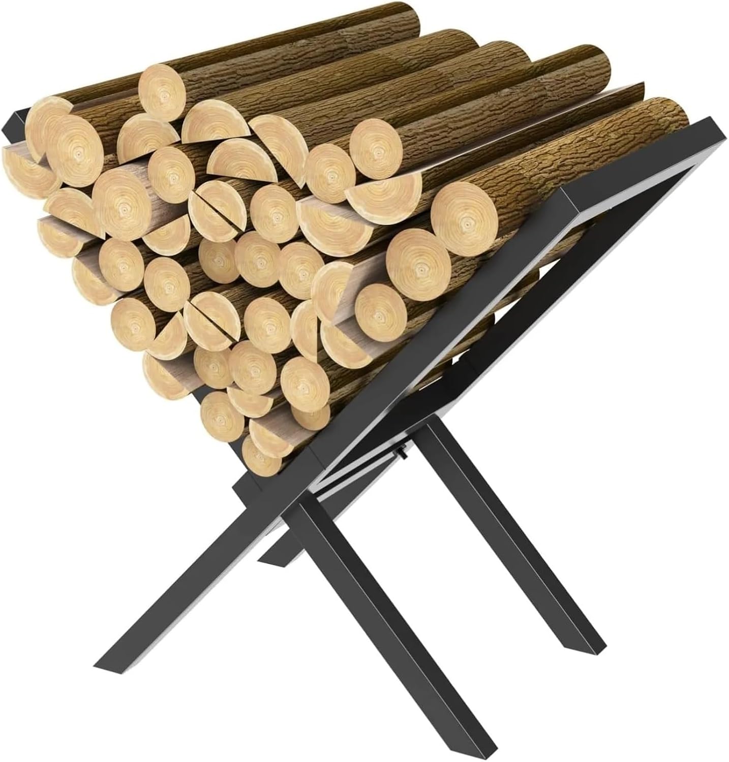 Fnacuody Firewood storage rack 28.7" Heavy-Duty Steel Firewood Rack - 110lbs X-Shaped Log Holder for Indoor\/Outdoor Fireplace Wood Storage
