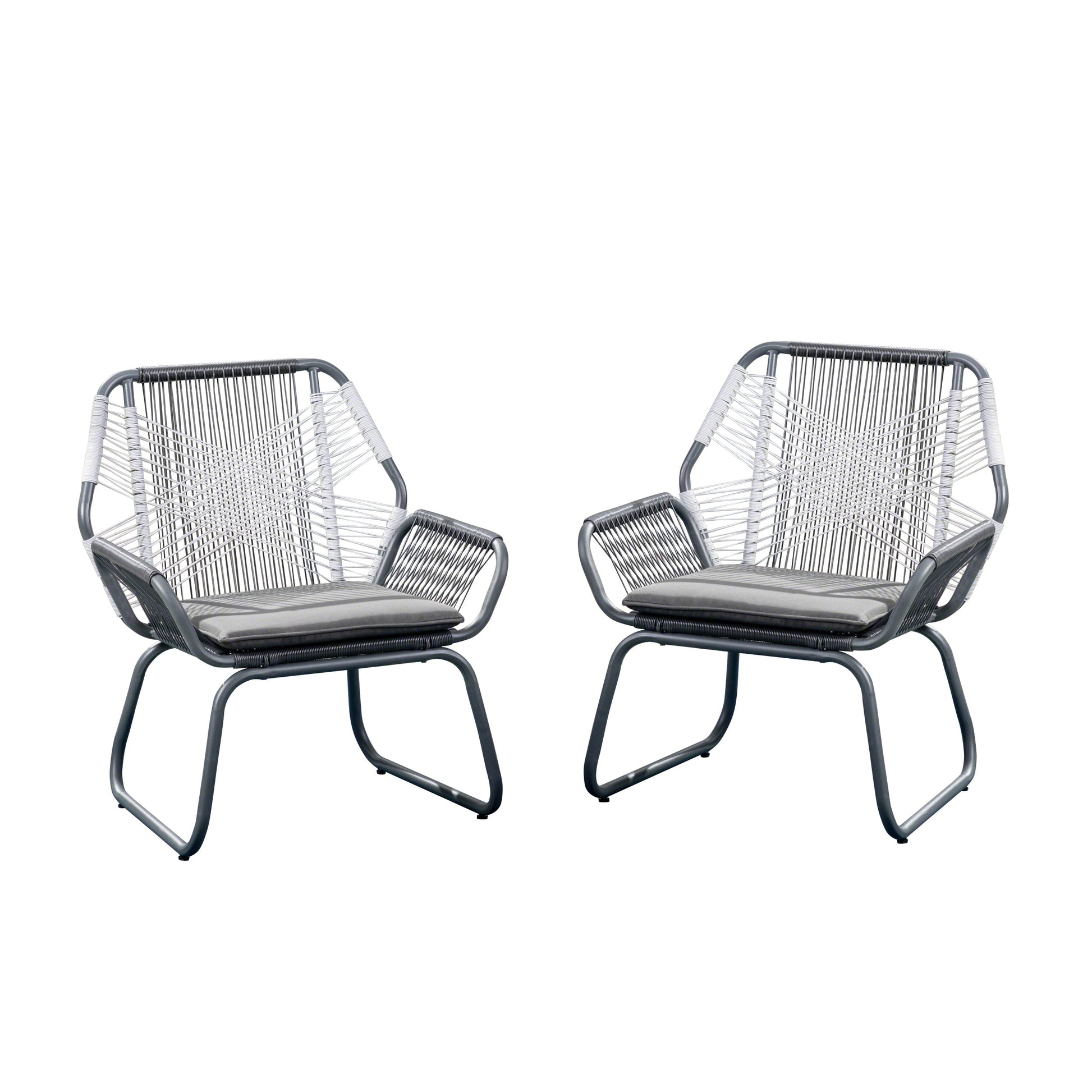 CESICIA Patio Chairs Set of 2 Rattan Gray Iron Frame Stationary Recliner Chair with Gray Woven Seat