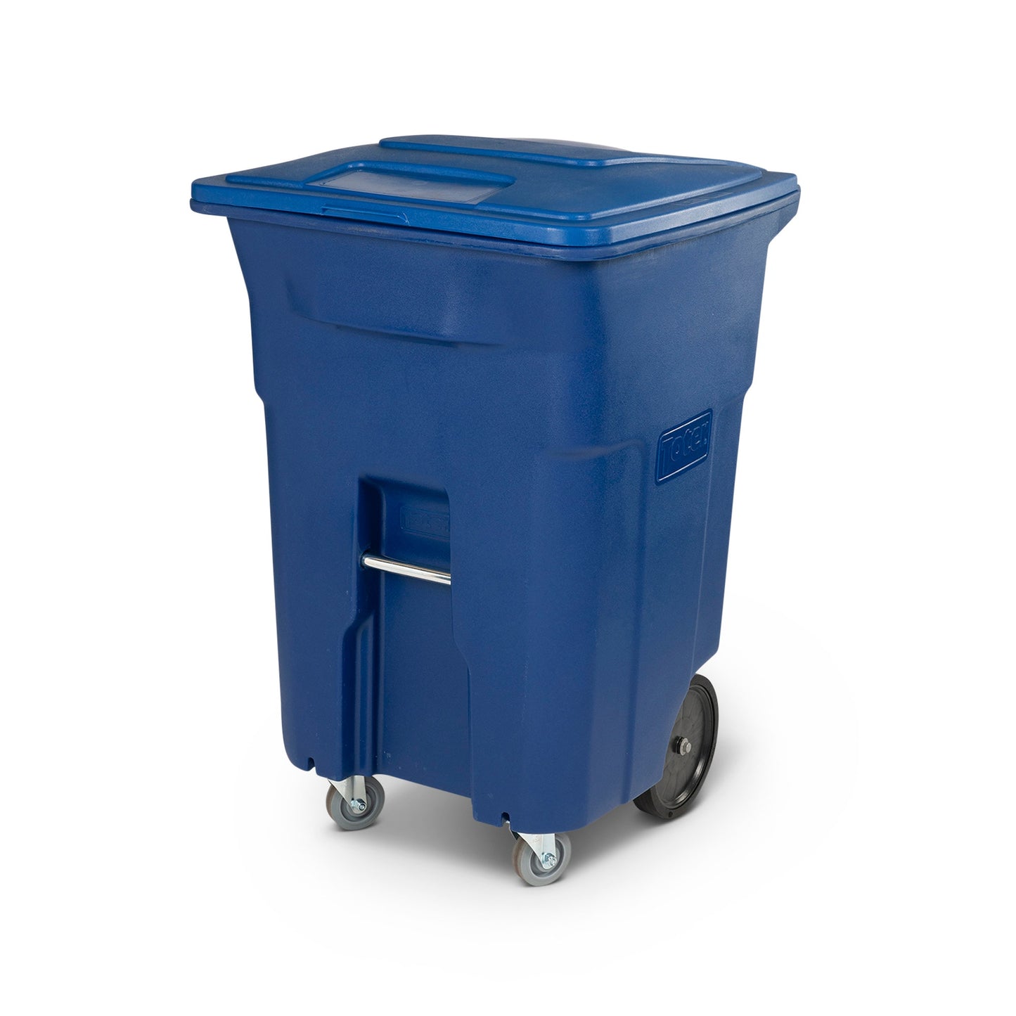 Toter 96 Gallon Blue Plastic Wheeled Indoor/Outdoor Hinged Lid Trash Can