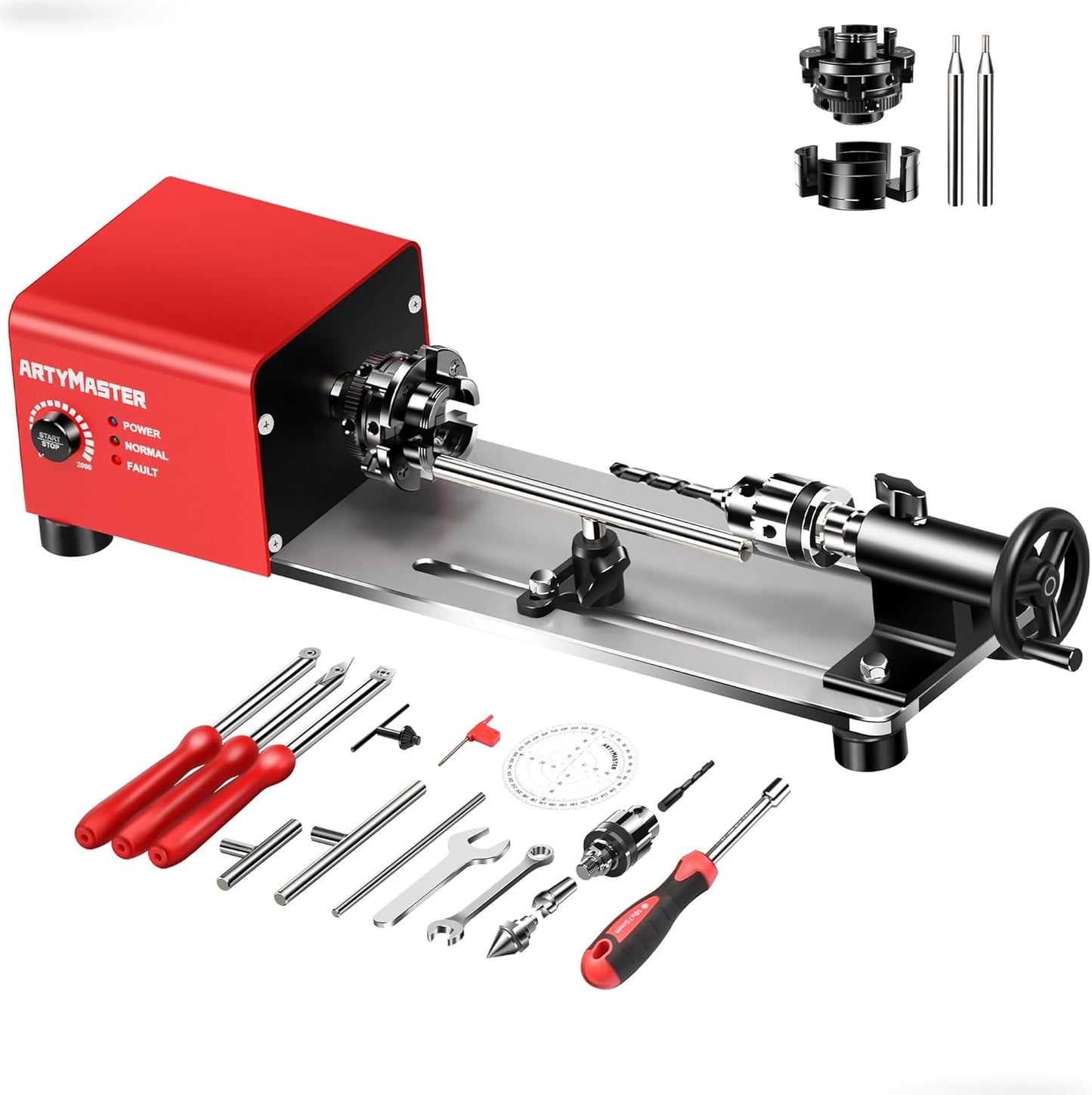 Mini Lathe, WM101A-Plus Mini Wood Lathe Machine, 24VDC 96W Power Lathe, Small Benchtop Lathe with Wood Turning Lathe Tools Kits, Infinitely Variable Speed, Professional for DIY Woodworking