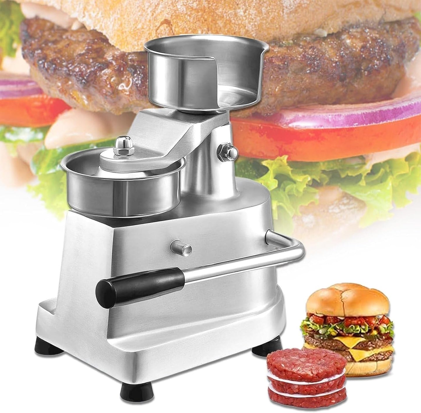 Burger Maker Machine,4 inch/5 inch/6 inch Hamburger Patty Maker with 200 Pcs Patty Papers, Manual Burger Press Machine Kitchen Meat Forming Processor,4 inch