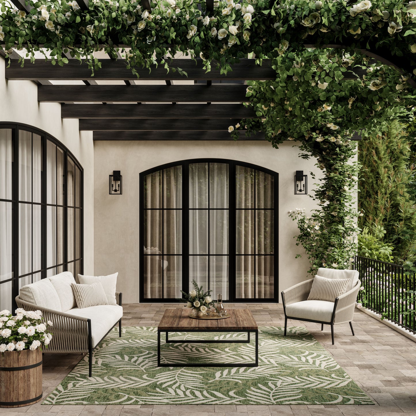 Nourison Home 10 x 14 (ft) Loomed Green Ivory Rectangular Indoor/Outdoor Area rug