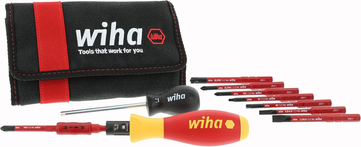 Wiha 28789 11 Piece Insulated TorqueVario-S (10-50 In/lbs) and SlimLine Blade Set