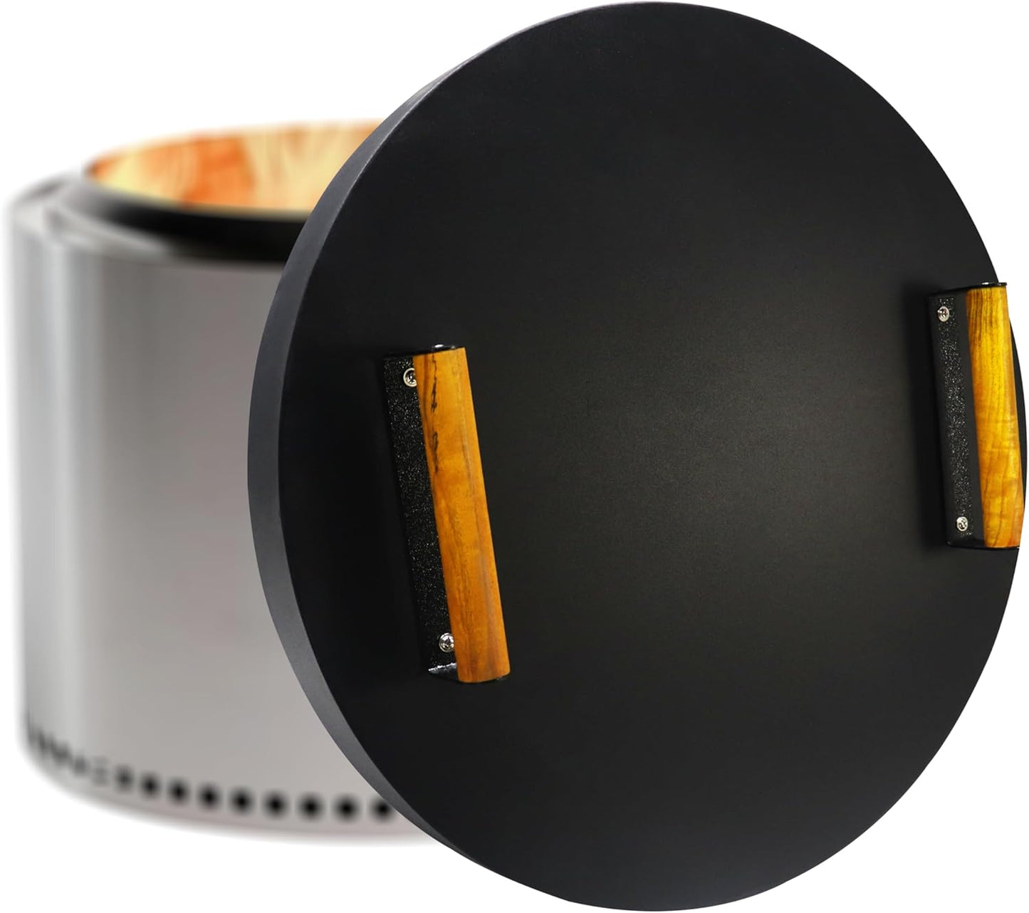 20” Round Fire Pit Lid – Heat Resistant Fire Pit Cover Lid Round for Outdoor Fireplace -16 Gauge Steel Flat Fire Pit Burner Pan Cover with Dual Wooden Handles for Patio Fire Pit Ring