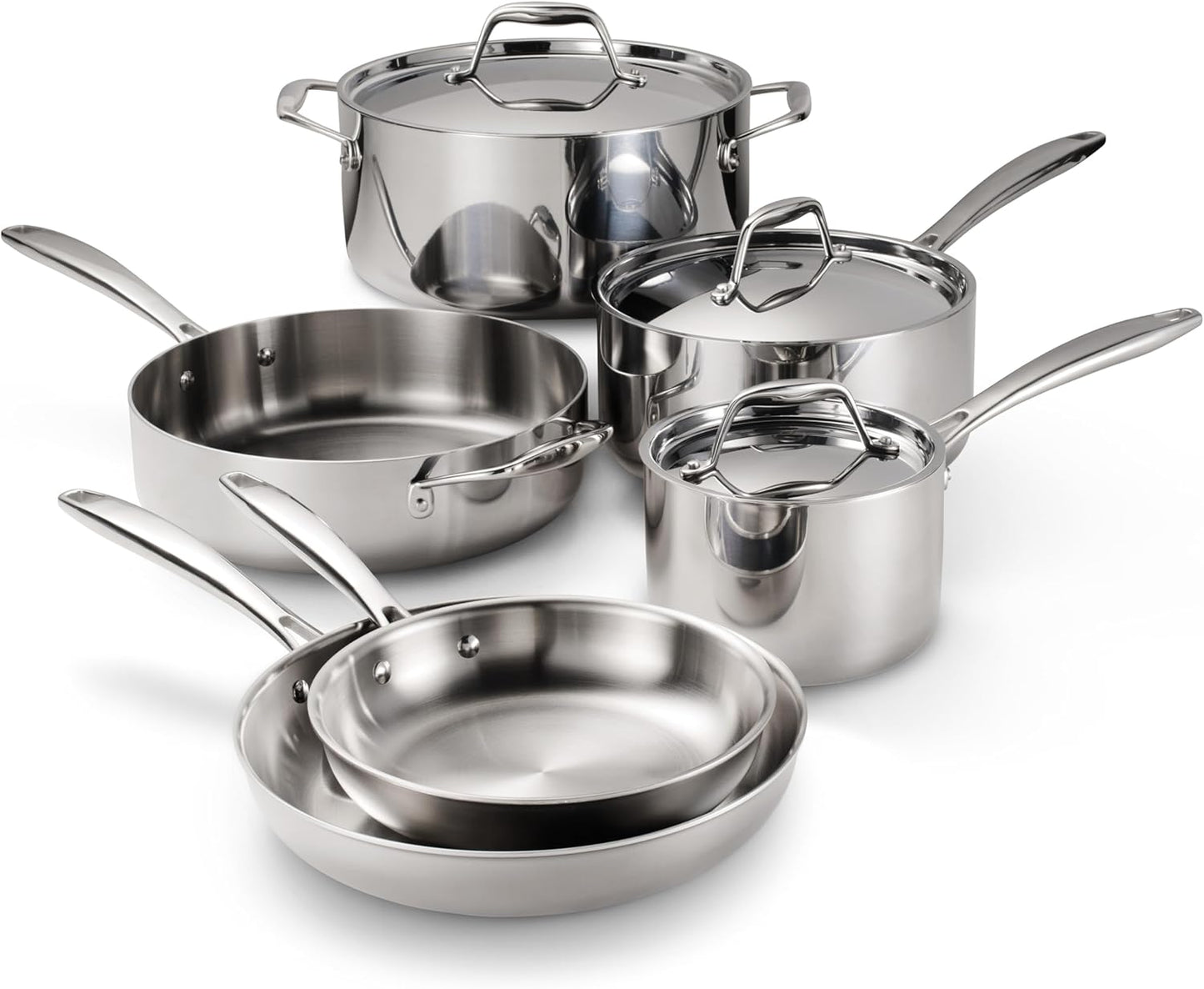 Tramontina Signature Tri-Ply Clad Stainless Steel 9-Piece Cookware Set with Lids, Pots and Pans Kitchen Set, Induction-Ready, Dishwasher-Safe, NSF-Certified