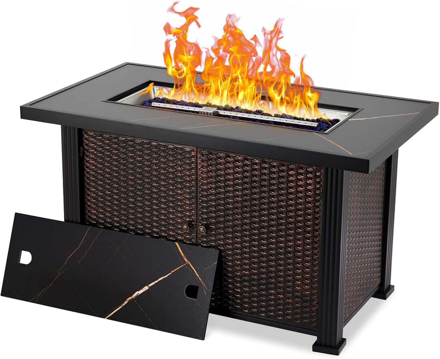 Hipicute 44" Outdoor Propane Fire Pit Table, 50,000BTU Gas Fire Pit Rectangular Firepits Table with Lid and Storage for Patio Deck Garden Outside Party Warmth and Ambience, Brown