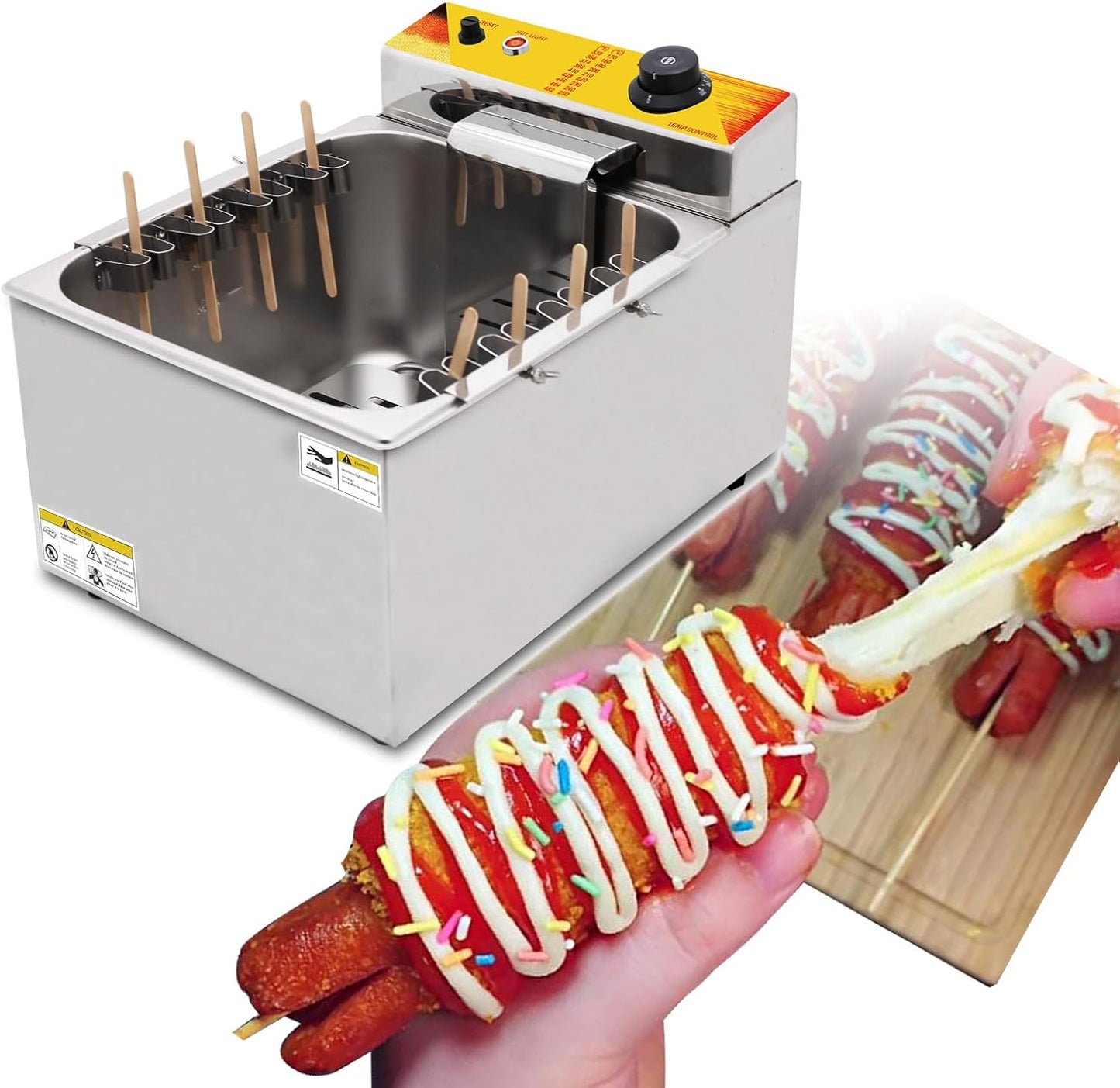Kolice 12L Commercial Cheese Hot Dog Fryer - 2500w Automatic Electric Deep Fryer for Corn Dogs with Large Capacity