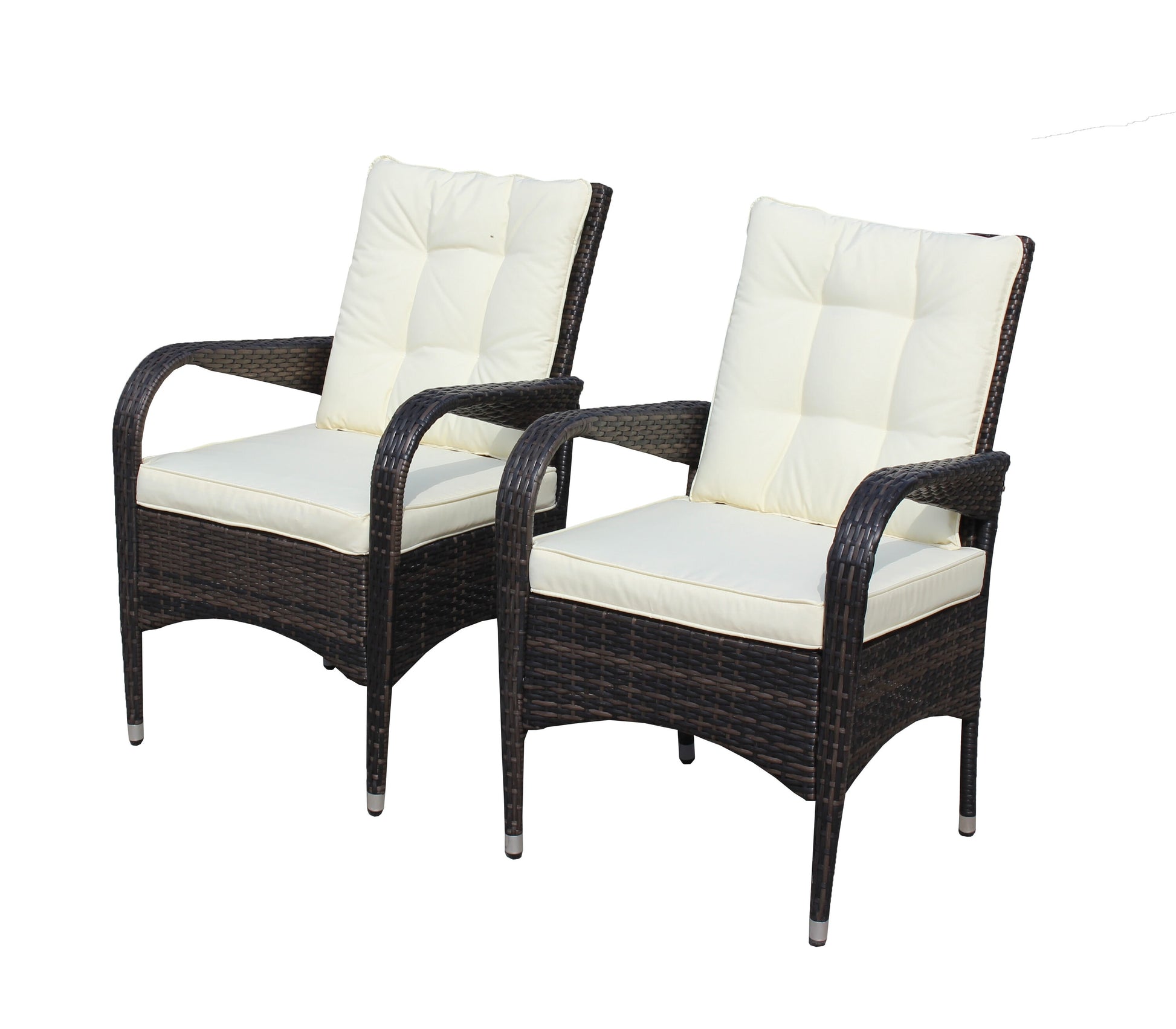 Nestfair Patio Furniture Set of 2 Rattan Brown Rattan Frame Stationary Conversation Chair with Off-white Cushioned Seat
