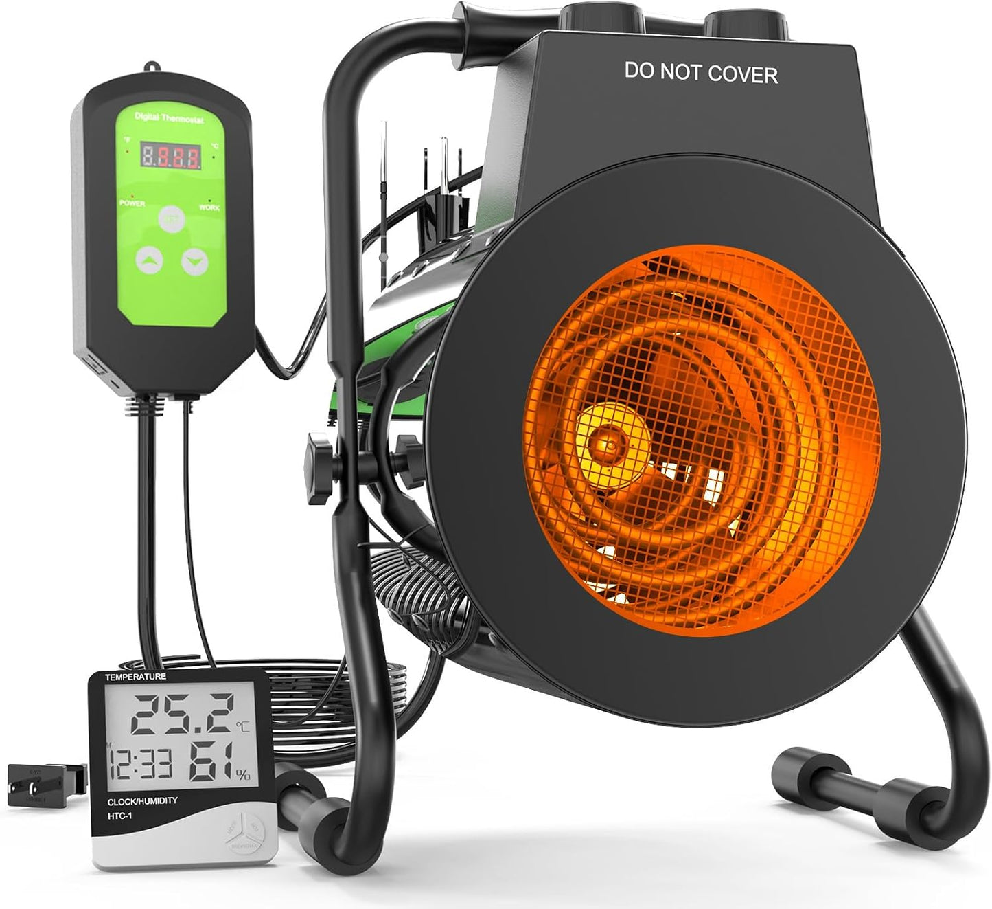 SISUPASSIE Greenhouse Heater with Thermostat - Portable Patio Outdoor Heater for Green House, Overheating Protection, Fast Heating, Garage Outdoor Use, Silver, X-Large