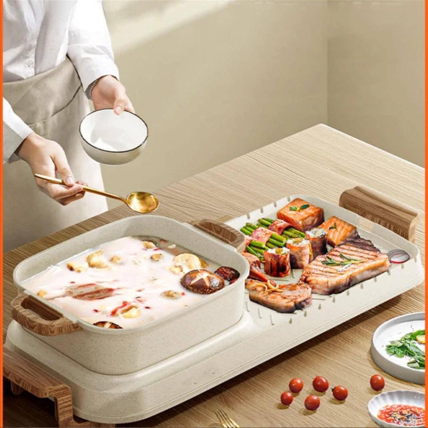 Taygate hot pot with grill Hot pot barbecue all-in-one multi-function machine indoor pan stove smokeless roasting electri(B02), Taygate9630