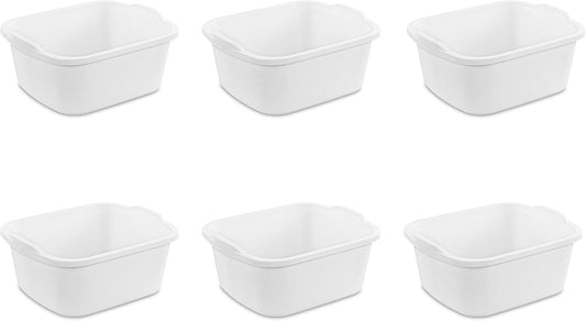 Sterilite 18 Qt Dishpan, Bin Ideal for Soaking and Cleaning Dirty Dishes in the Kitchen Sink, White, 6-Pack