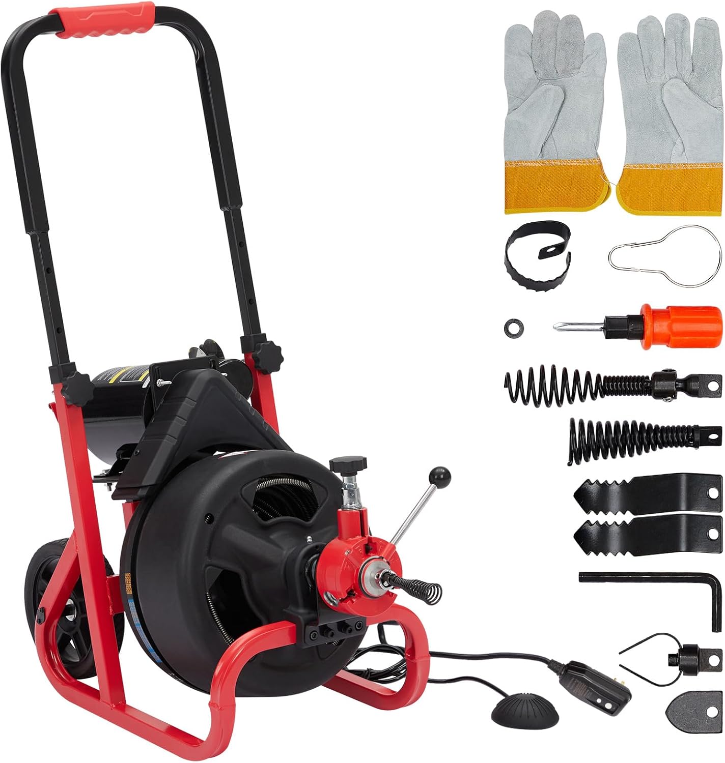 Drain Cleaner Machine, 100 ft X 3\/8 in Electric Drain Snake with 6 Cutters Gloves, Electric Drain Clog Remover Plumbing Tool for 2 to 4 in Pipes