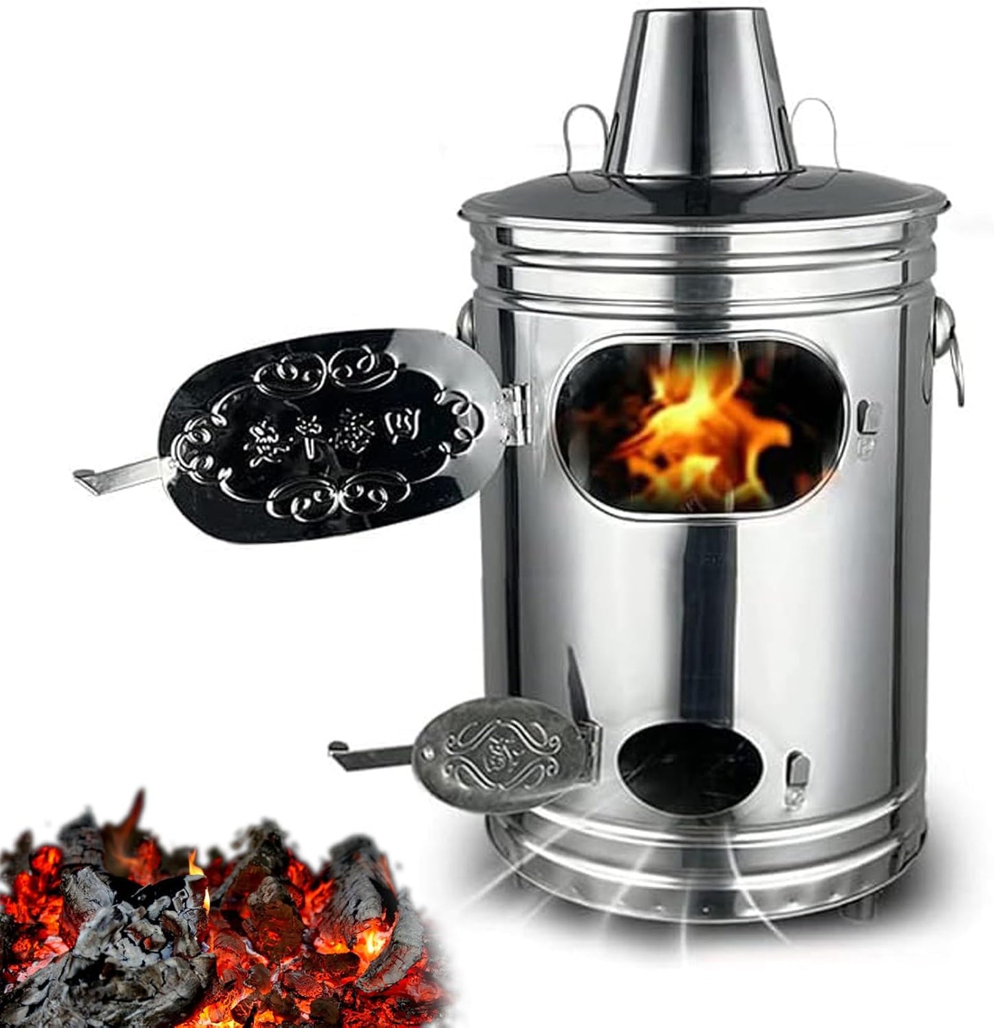 Stainless Steel Burn Barrel Incinerator with Fire Hook and Support for Outdoor Burning of Yard Waste, Leaves, Debris, and Paper (13.4x13.4x24in)