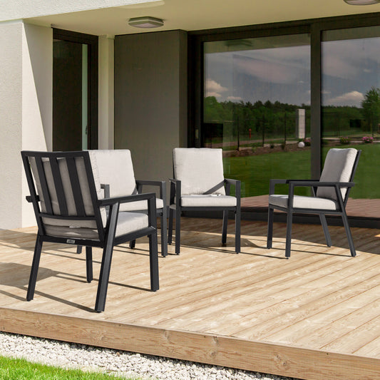 Nuu Garden Dining Chair Set of 4 Black Aluminum Frame Stationary Dining Chair with Gray Solid Seat