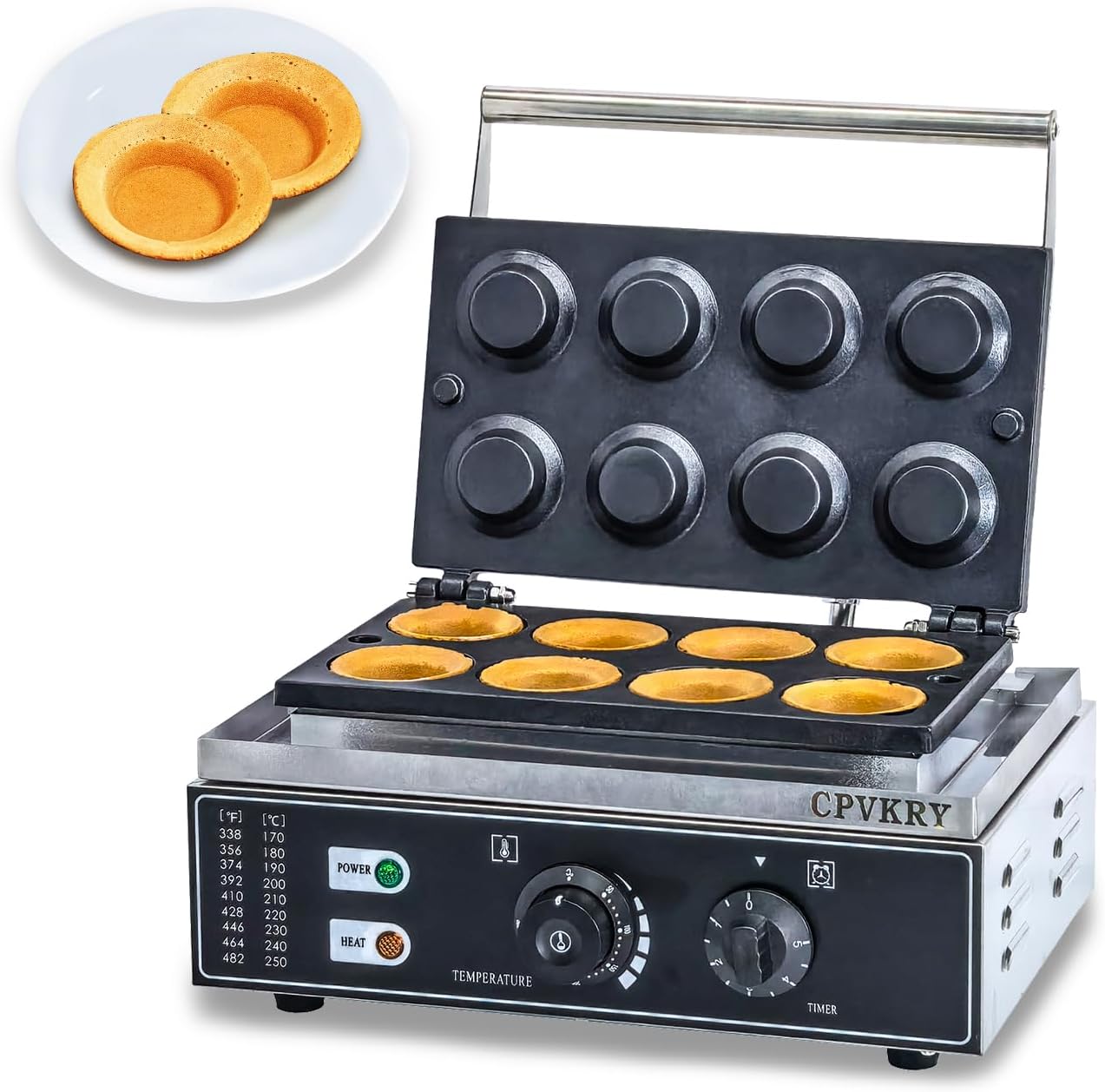 Commercial Egg Tart Crust Making Machine Waffle Egg Tart Shell Forming Baking Machine 8pcs Nonstick Tart Shell Baker Tartlets Shell Machine with Timing Function 110V