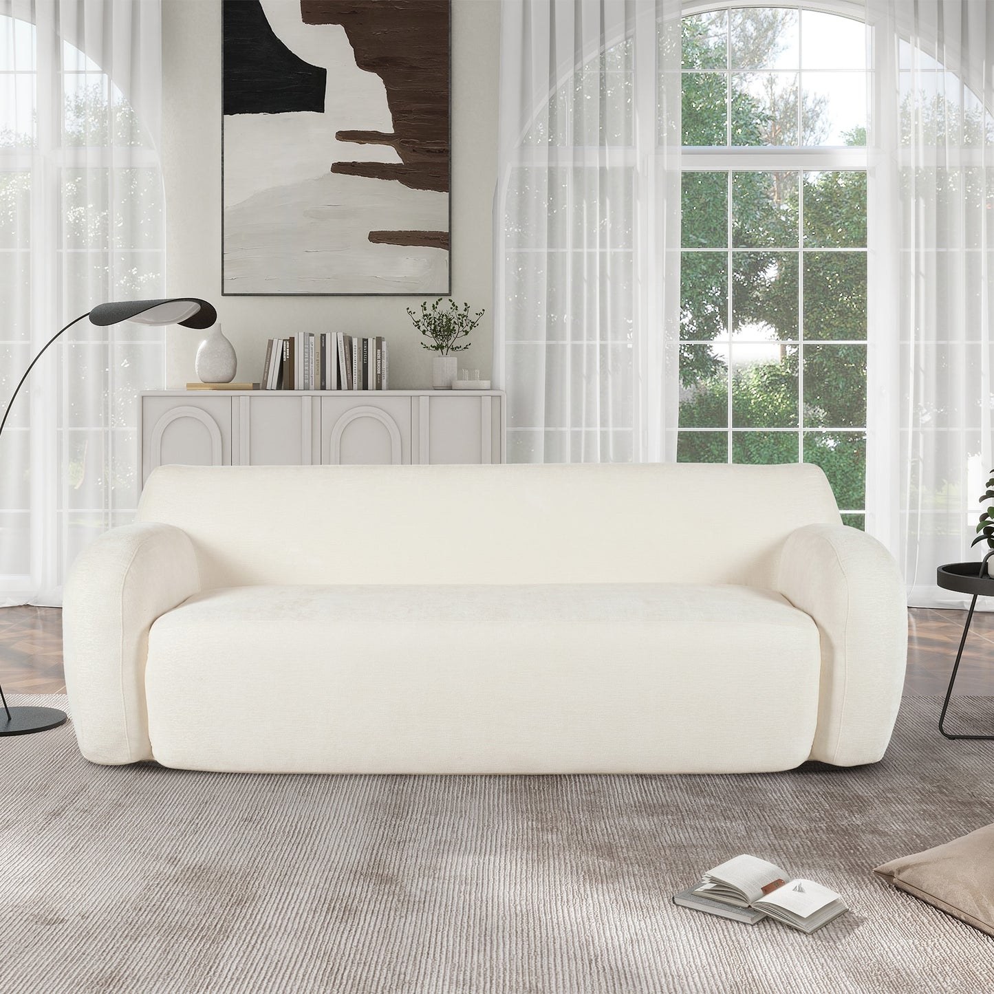 ModernLuxe 815inch Minimalist Compression Sofa Curved Design 3Seater Casual Sofa for Living Rooms Bedrooms and Apartments