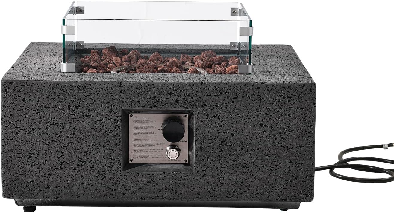 SUNBURY Outdoor Propane Gas Fire Pit Table, 35 Inch Square Patio Firepit Table, 50000 BTU Fire Table for Patio Set, Gray