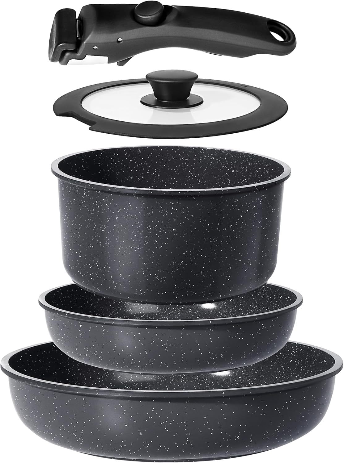 GiPP Ceramic Pots and Pans Set Non Stick, Nonstick Detachable Handle Cookware Sets, Non Toxic Induction Kitchen Pot and Pan with Removable Handle, Healthy RV Cookware, Dishwasher &Oven Safe, 5 Piece