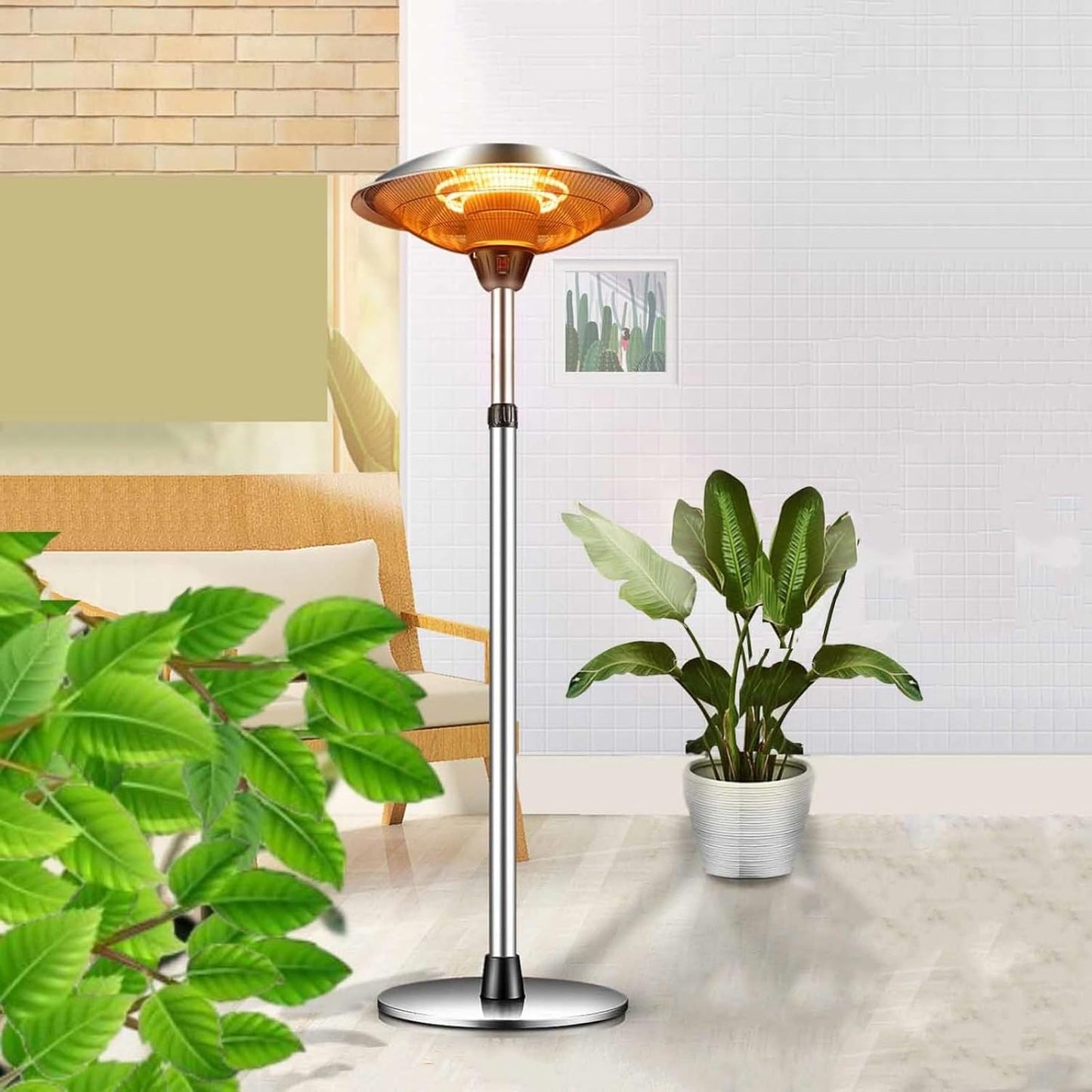 Outdoor Patio Heaters, Electric Portable Standing Heater, Free Standing Space Heater, 3-SpeedTemperature, Adjustable Height, for Balcony Courtyard Gazebo Garage(220V)