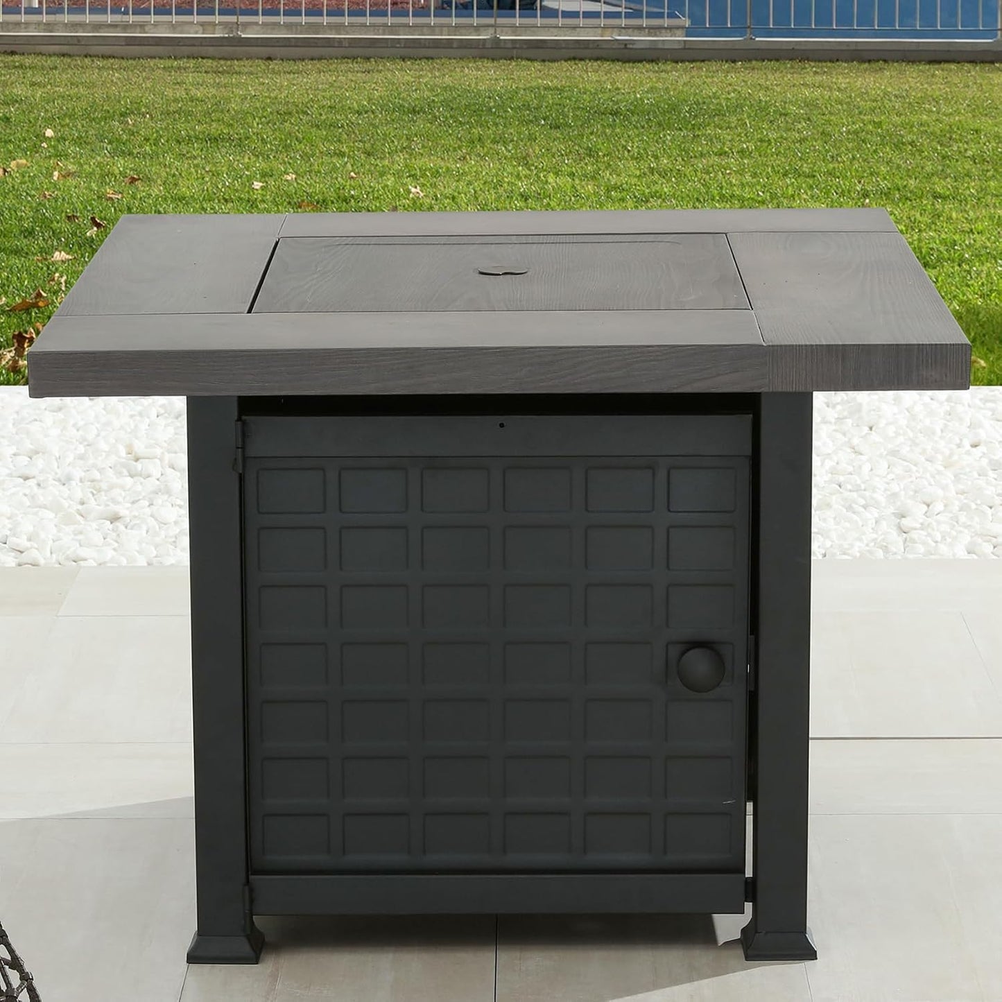 Patio Fire Pit Table Metal 33.9" Outdoor Square Dining Table with Galvanized Steel Frame