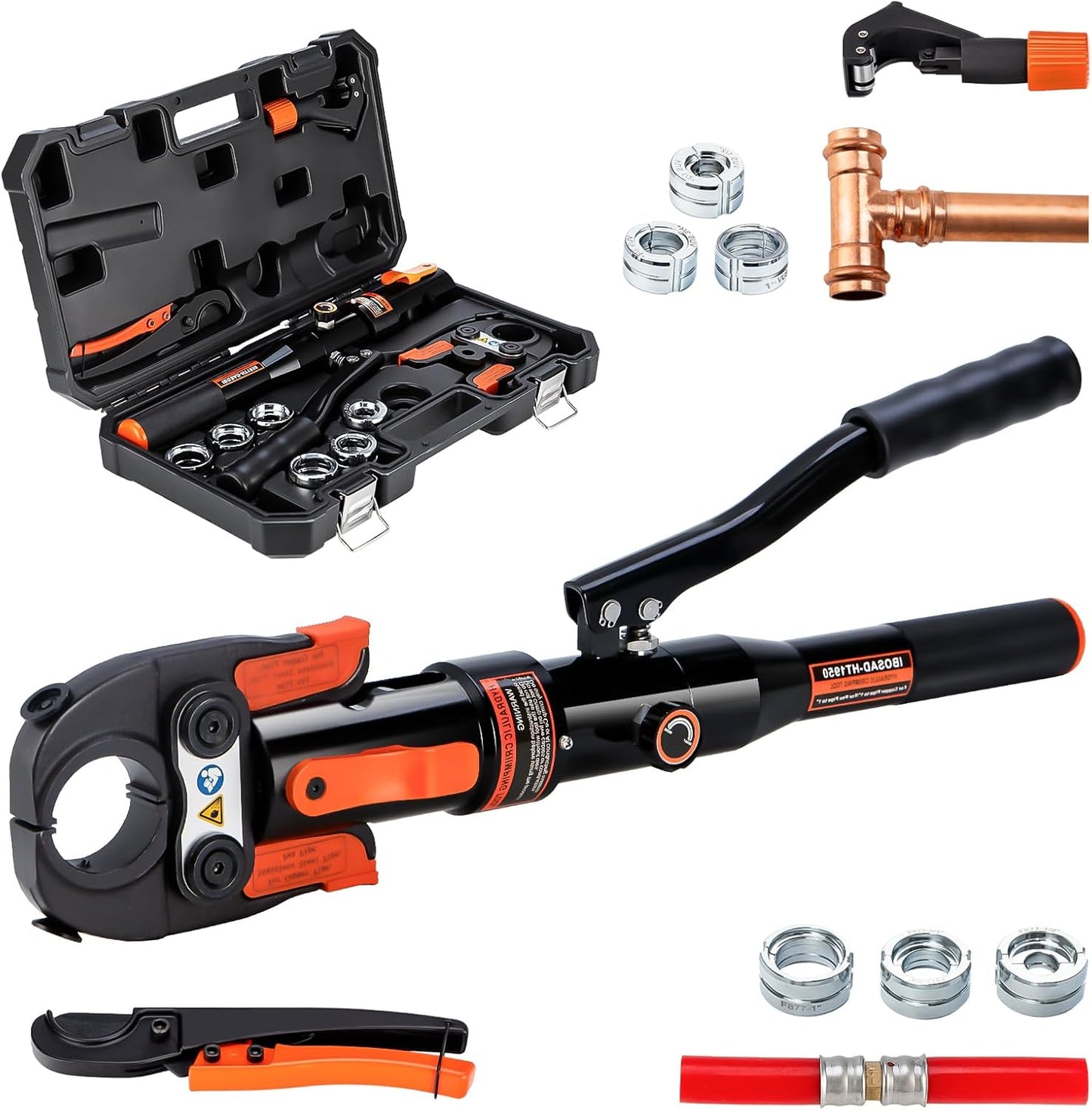 IBOSAD Copper Tube Fittings Hydraulic Pex Pipe Crimping Tools Press Crimper Pressing Pliers for Copper 1/2",3/4" and 1" and F877 Stainless PEX Press Sleeves 1/2",3/4" and 1",Suit for Tee Fitting