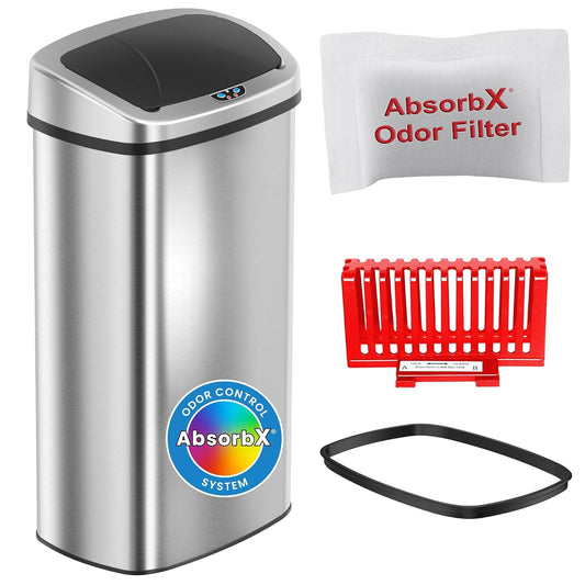 iTouchless 24 Gallon / 91L Sensor 2.0 Trash Can with Lid Commercial Grade Automatic Stainless Steel Touchless Garbage Bin, AbsorbX Odor Filter, Battery or AC Power, for Restaurant, Lobby, Home Office