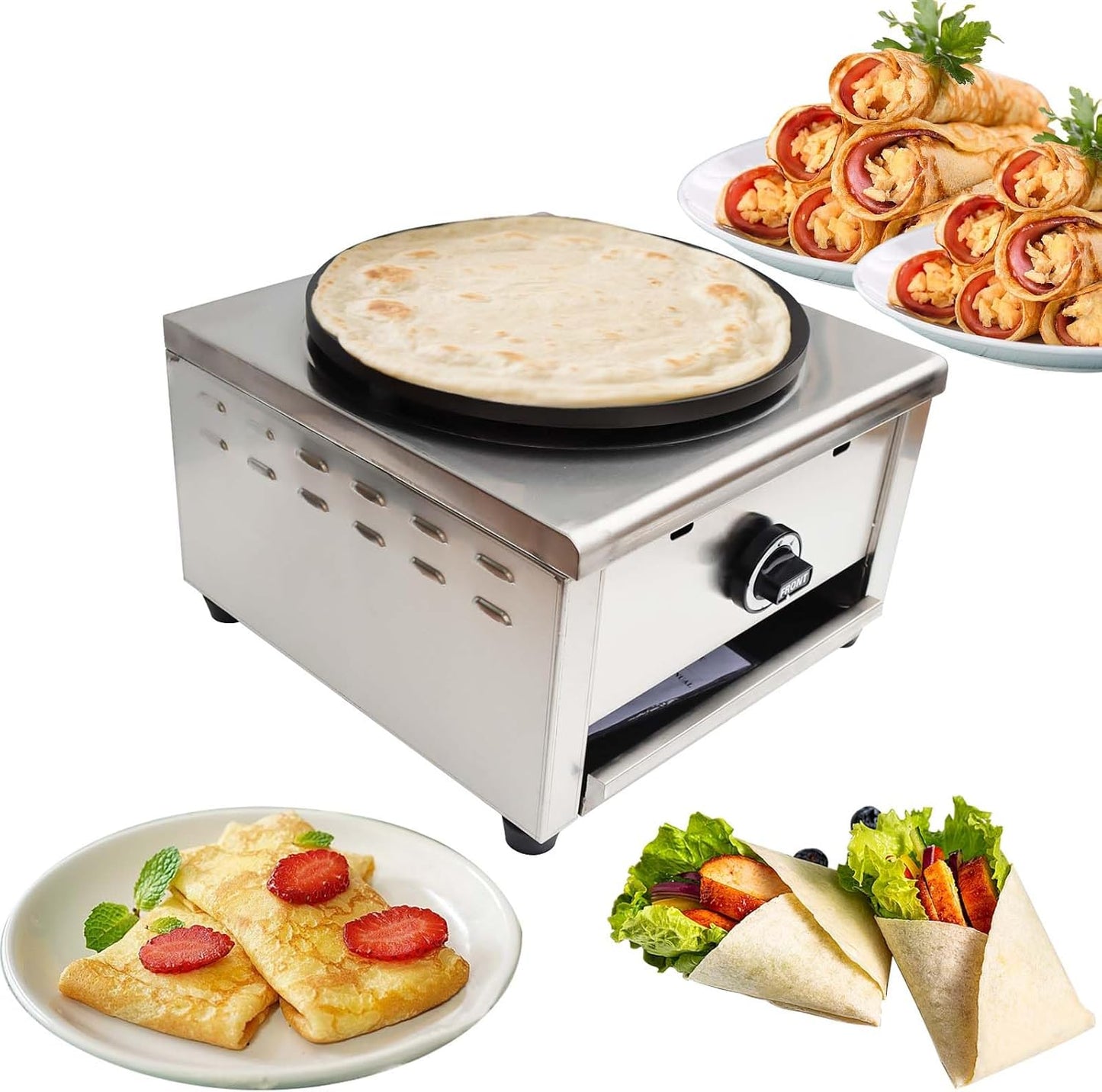 Commercial Gas Crepe Maker, Pancake Griddle Machine with 2800Pa Low Pressure Valve, Gas Crepe Machine with 15.75" Diameter Plate, Non-Stick and Easy to Clean, for Versatile Cooking