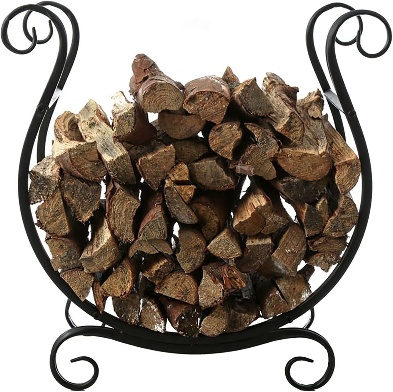 Elegant Scroll Metal Firewood Rack Holder for Fireplace Wrought Iron Log Storage Stand with Household Accessories(