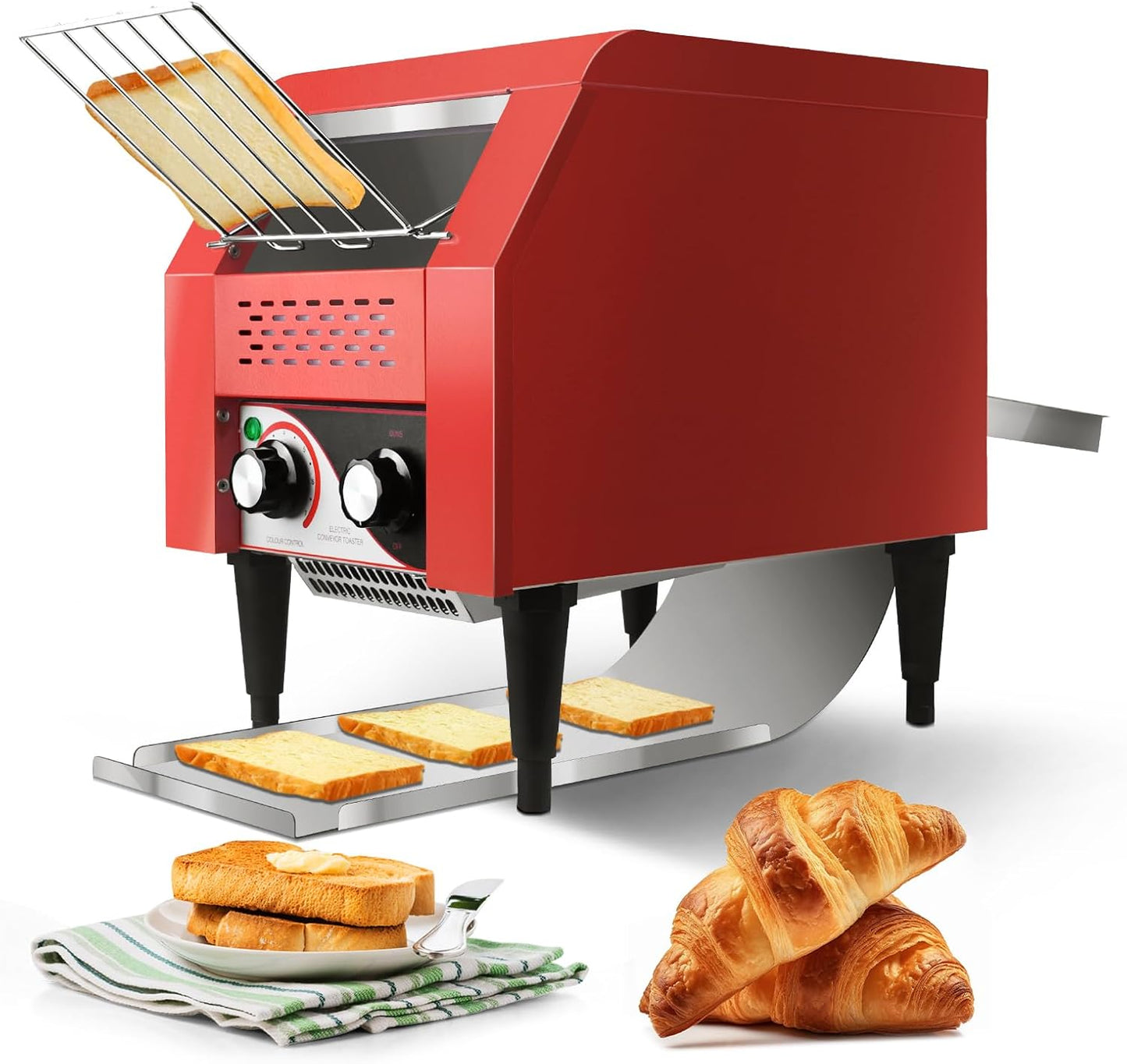 Commercial Conveyor Toaster 150 Slices/Hour Red Conveyor Toaster 3 Modes/7 Speeds Stainless Steel Tabletop Toaster for Toast, Bagels and Other Baked Breads