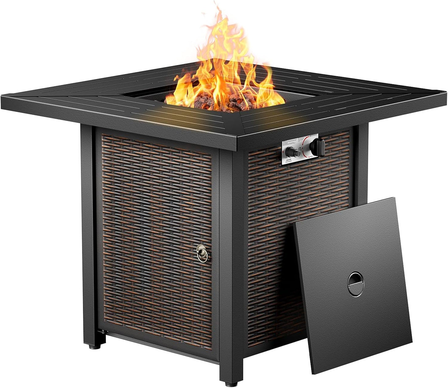moosprr 30 Inch Fire Pit Table, Propane Gas Fire Pit Table with 50,000 BTU, Outdoor Patio Firepit Table with Cover Plate, Square Fire Table for Patio, Deck, Backyard
