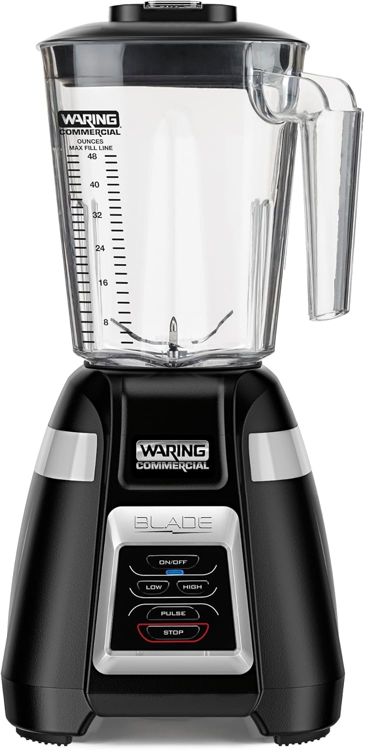 Waring Commercial BB320 Blade 1 HP Blender, Toggle Switch Controls with Pulse feature, 48 oz BPA Free Copolyester Stacking Container, 120V, 5-15 Phase Plug Black