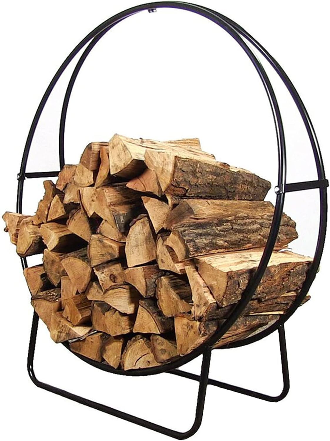 60cm Firewood Log Hoop for Indoor Fireplace, Round Tubular Steel Wood Storage Rack for Lumber Stacker/Patio/Deck/Porch