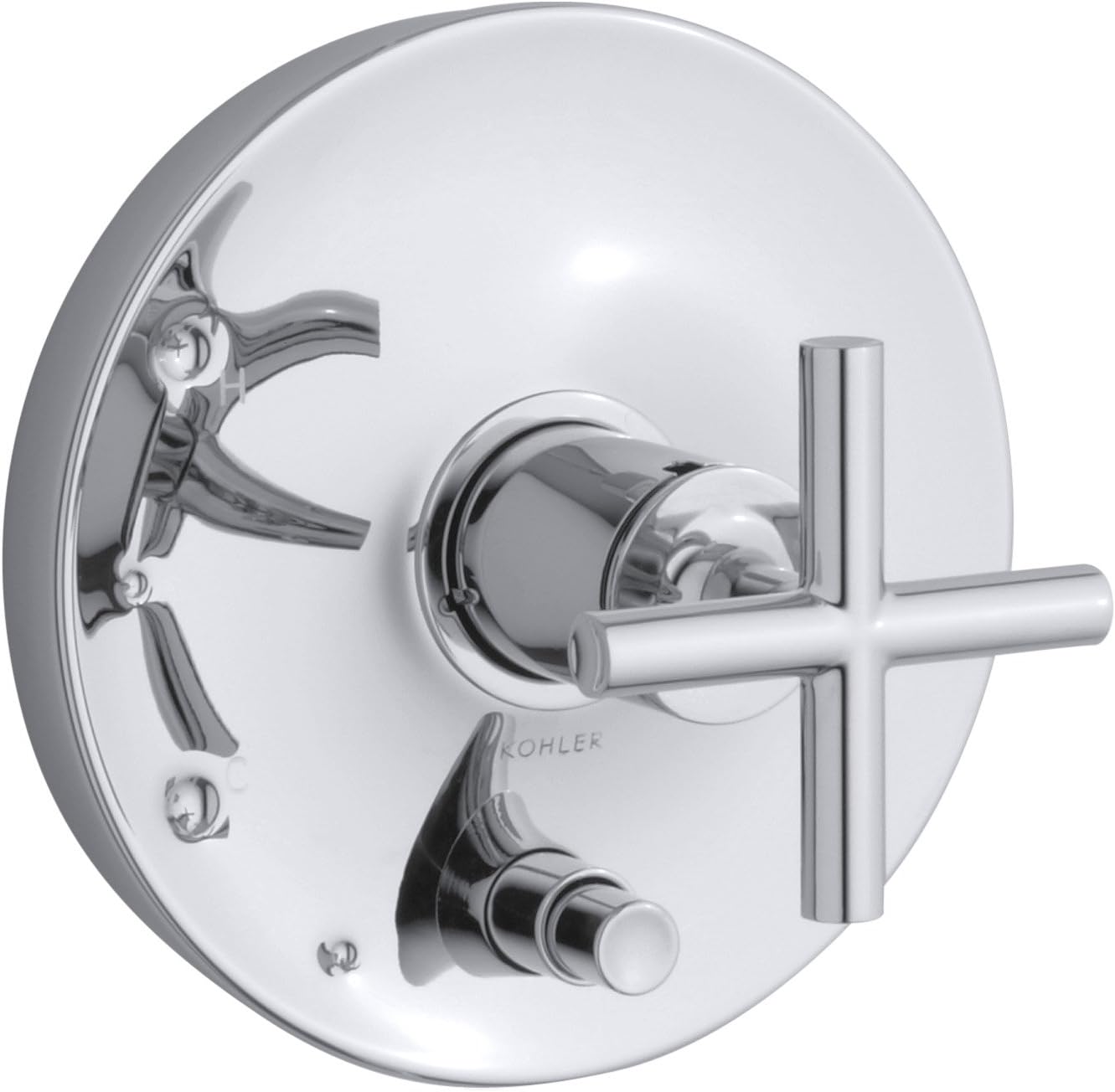 KOHLER K-T14501-3-CP Purist Rite-Temp Pressure-Balancing Valve Trim with Cross Handles, Polished Chrome