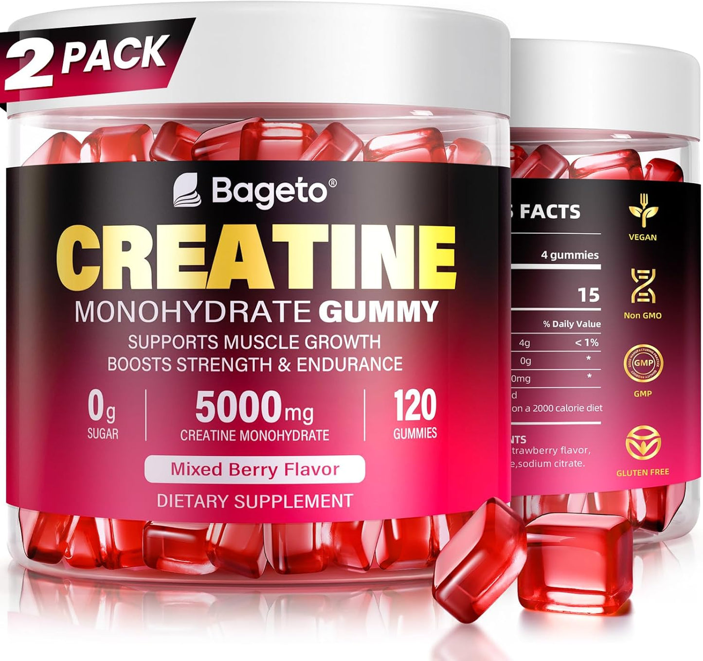 Creatine Monohydrate Gummies 5000mg for Men & Women, 120 Count Creatine for Enhanced Muscle Growth, Strength, and Recovery, Sugar Free Pre-Workout Supplement-Mixedberry 2 120 Count (Pack of 2)