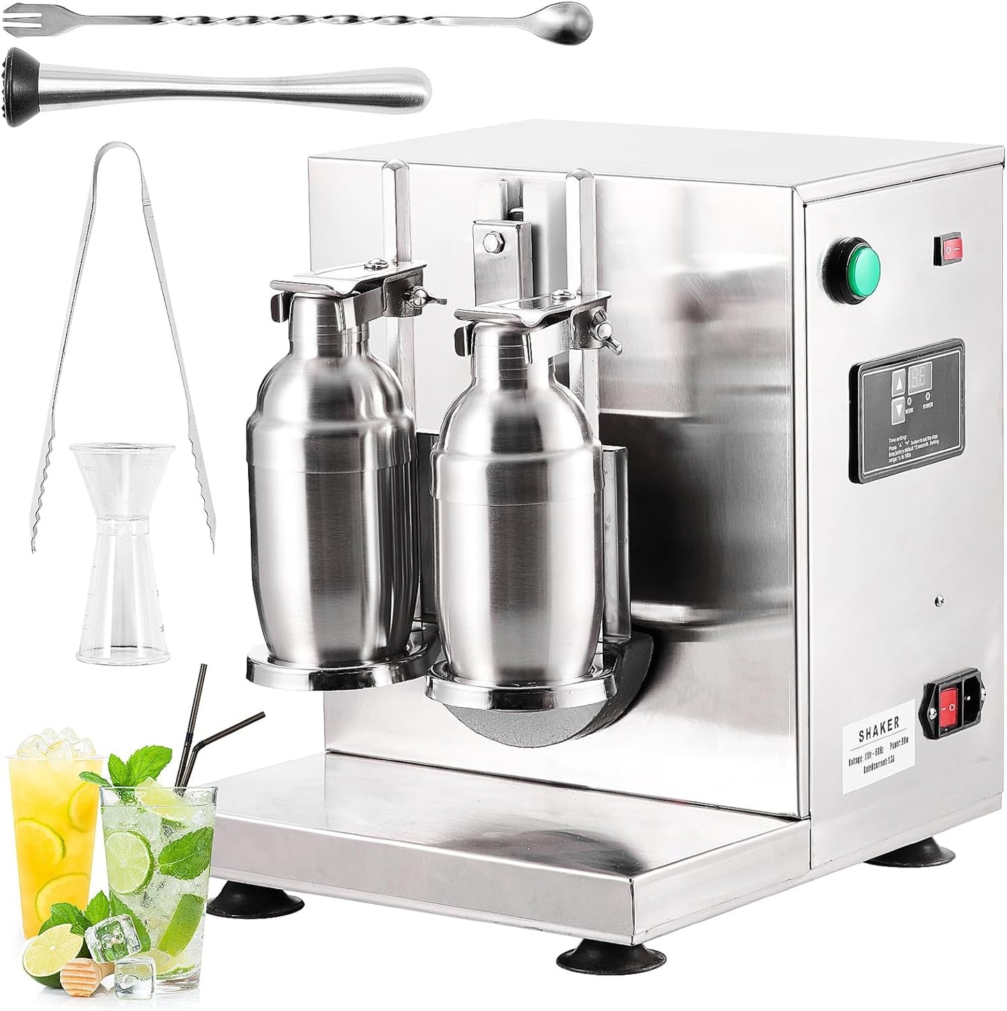 Automatic Milk Tea Shaking Machine, Electric Double Frame Milk Tea and Cocktail Shaker, 400r/min, Stainless Steel & Double Cups for for Bubble Tea, Boba Tea, Juice, Coffee, Milk, Wine