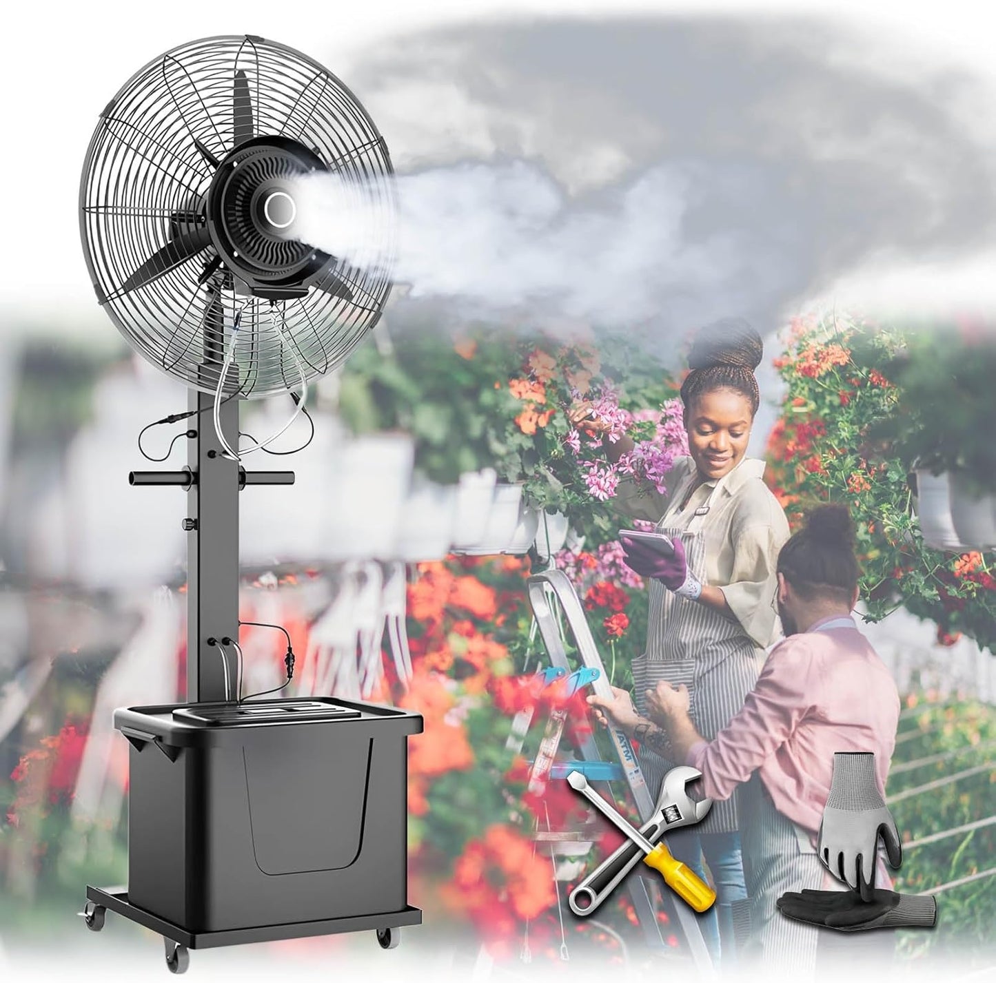 Outdoor Fan Misters for Cooling, 26in 30in Industrial Spray Electric Fan 3 Wind Modes 90° Oscillating Pedestal Fans with 11 Gallon Water Cooler, Factory Patios Garden Cooling Fans(Liftable,750)